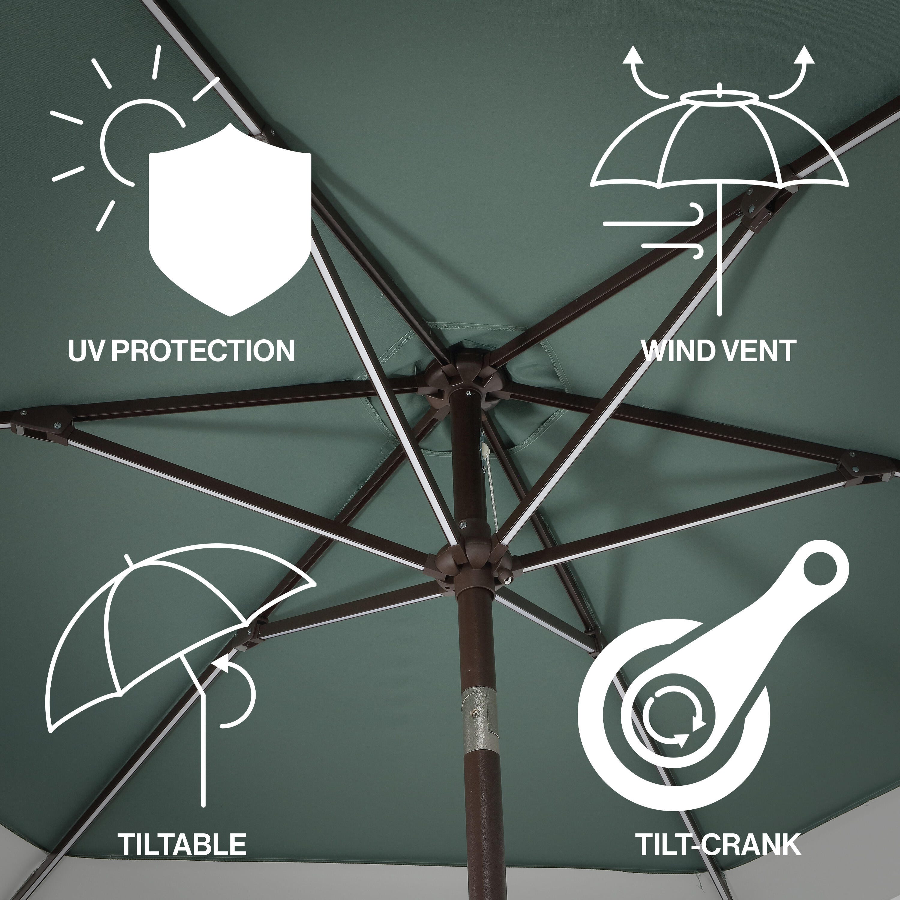 JONATHAN Y Spencer 9'  Outdoor Umbrella with LED Lights, Green/White, large