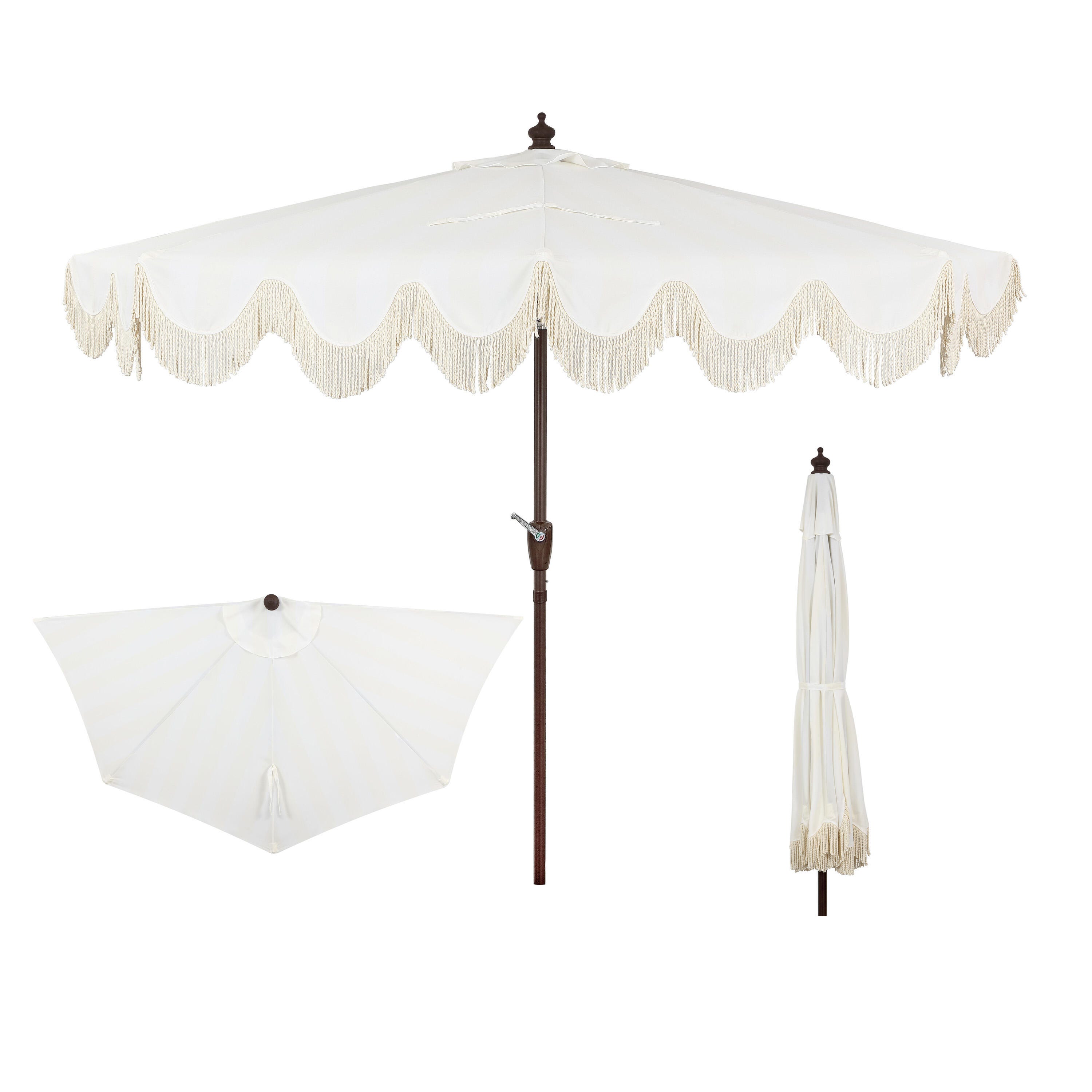 JONATHAN Y Beverly 9'  Outdoor Half-Tilted Umbrella, Cream/White, large