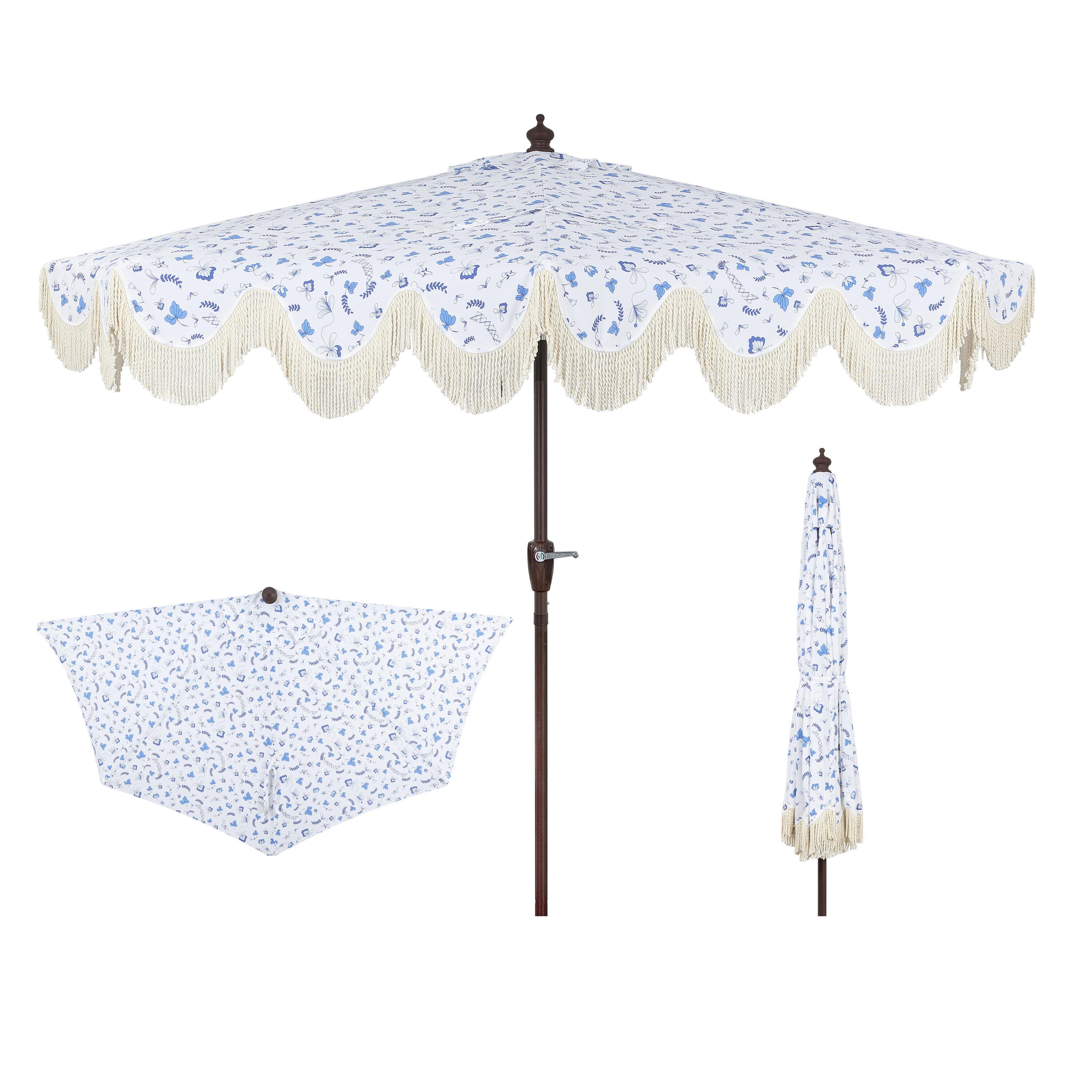 JONATHAN Y Beverly 9'  Outdoor Half-Tilted Umbrella, Blue/White/Cream, large