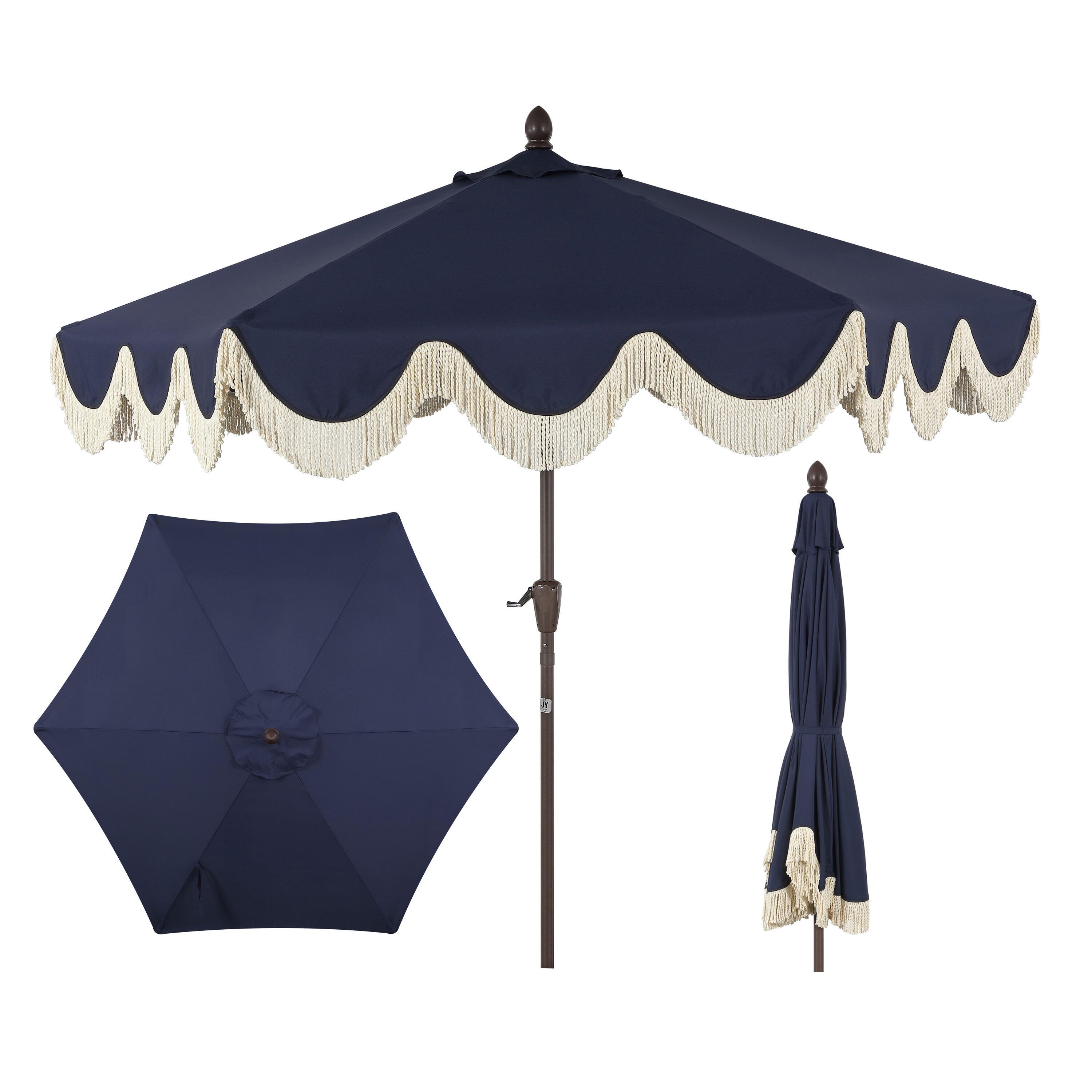 JONATHAN Y Collins 9'  Outdoor Tilted Umbrella, Navy/Cream, large