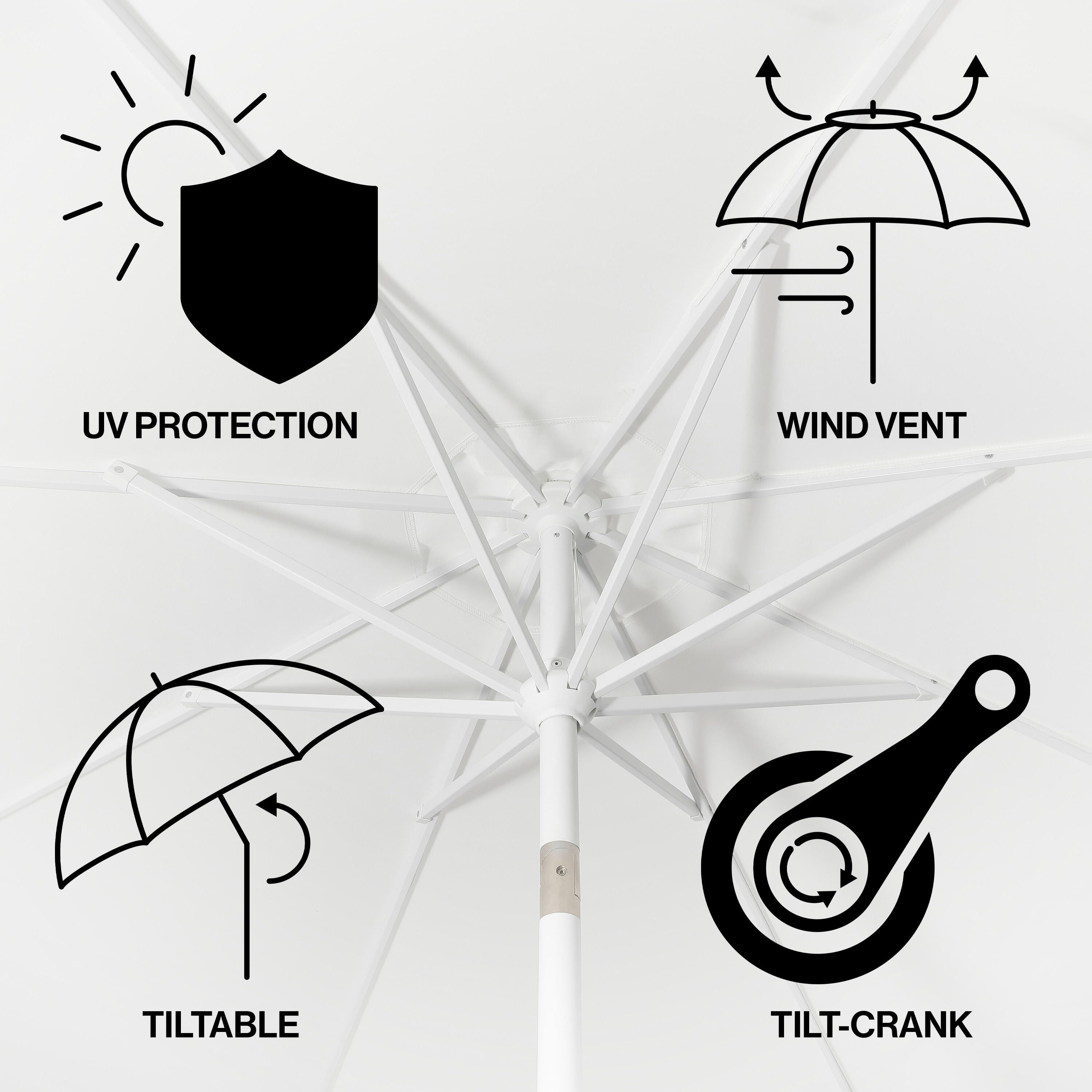 JONATHAN Y Baiona 9'  Outdoor Tilted Umbrella, White/Green, large