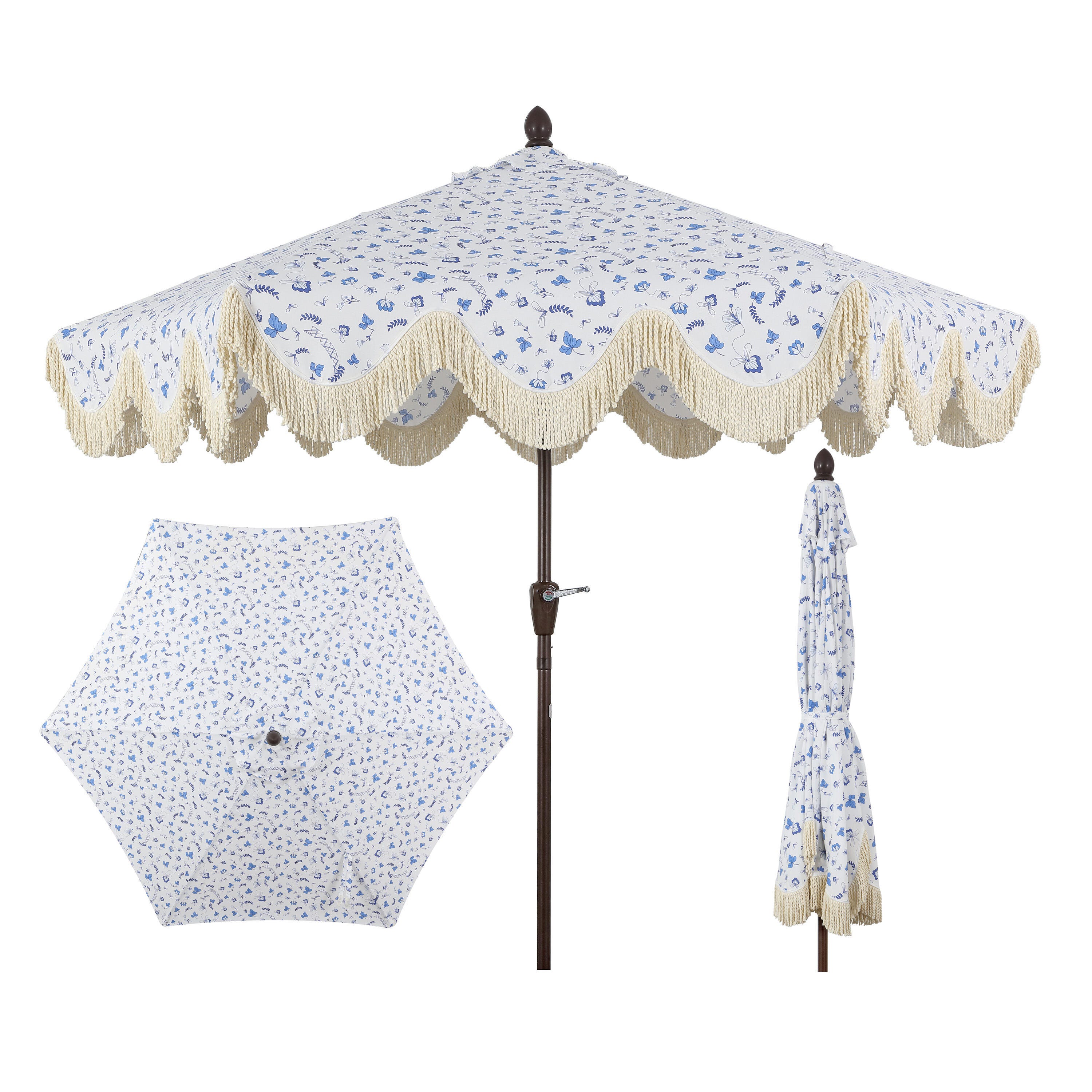 JONATHAN Y Collins 9'  Outdoor Tilted Umbrella, Blue/White/Cream, large