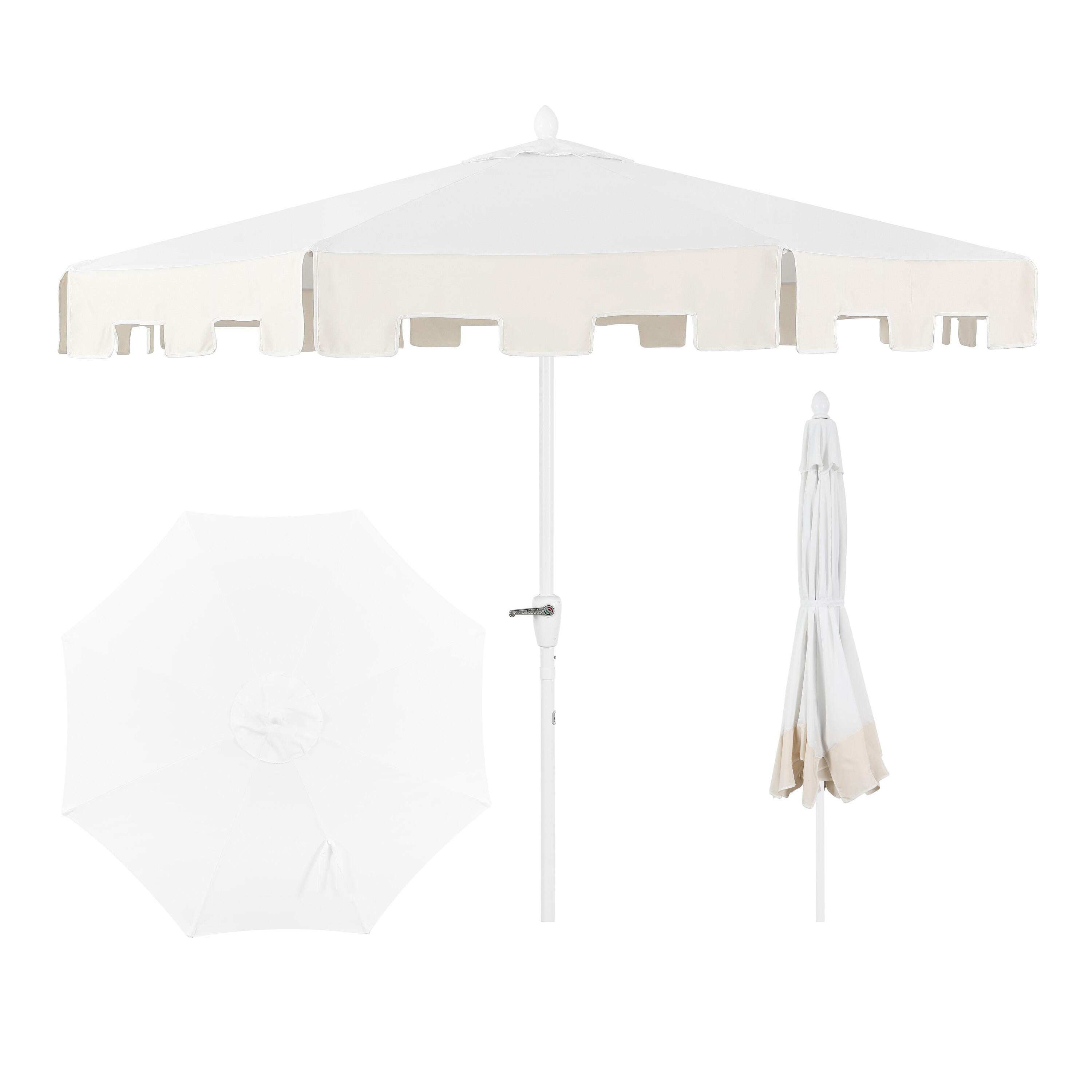 JONATHAN Y Baiona 9'  Outdoor Tilted Umbrella, White/Cream, large