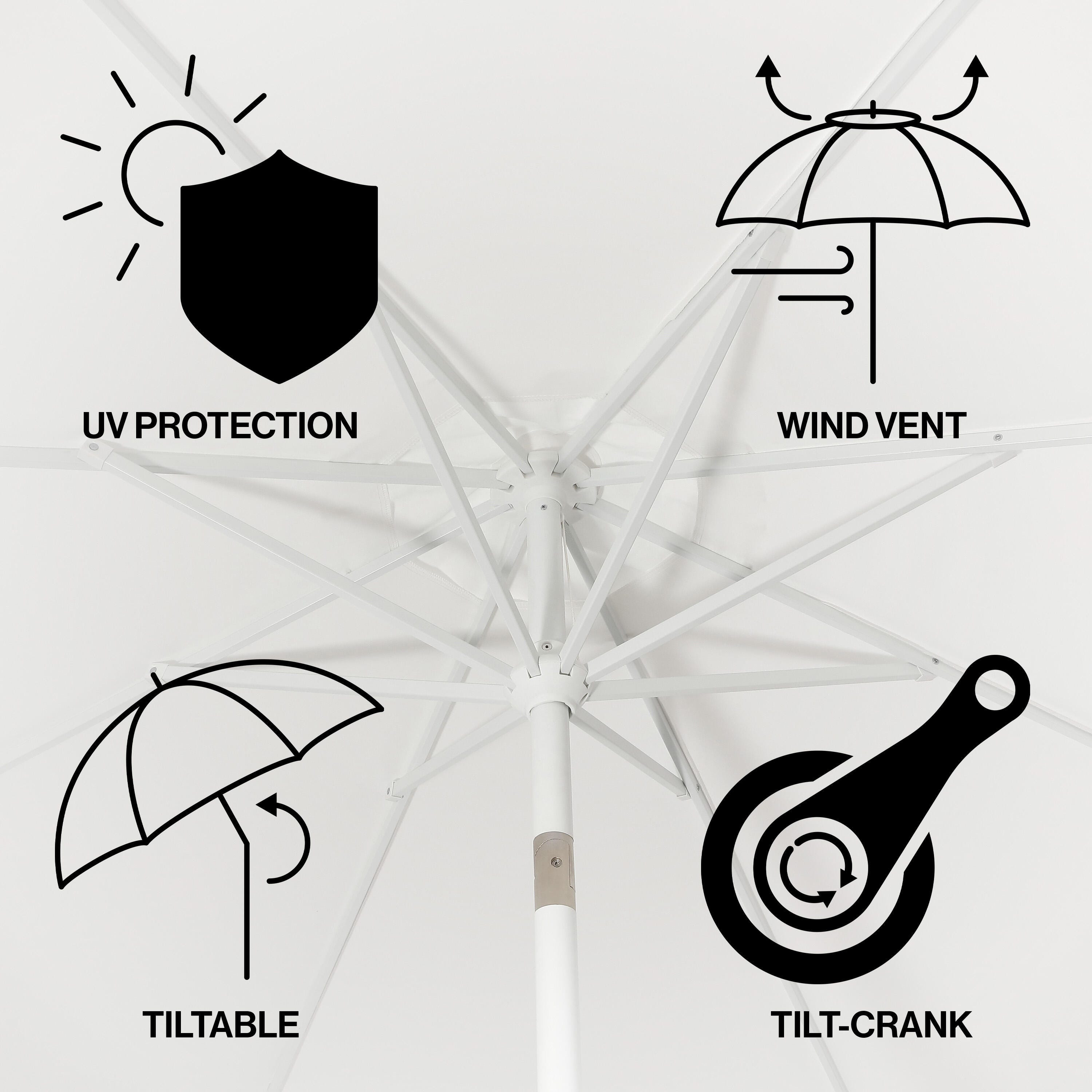 JONATHAN Y Baiona 9'  Outdoor Tilted Umbrella, White/Cream, large