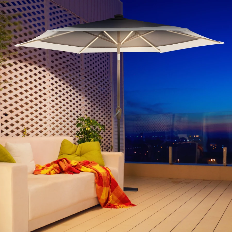 boston interiors patio umbrella lights Patioman LED String for powered LED tube lights along the ribs JONATHAN Y Coastal 2-Tone Solar