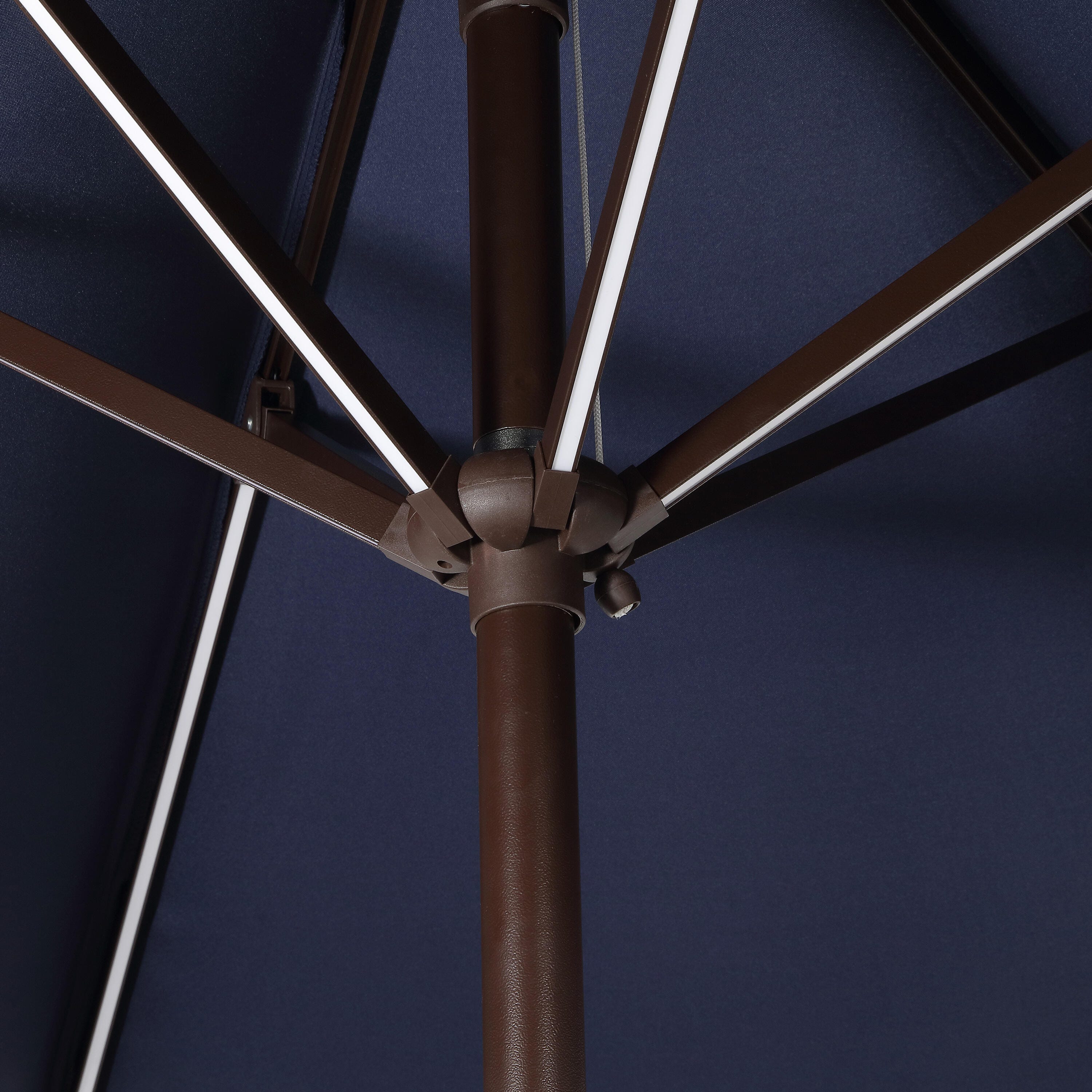 JONATHAN Y Spencer 9'  Outdoor Umbrella with LED Lights, Navy/White, large