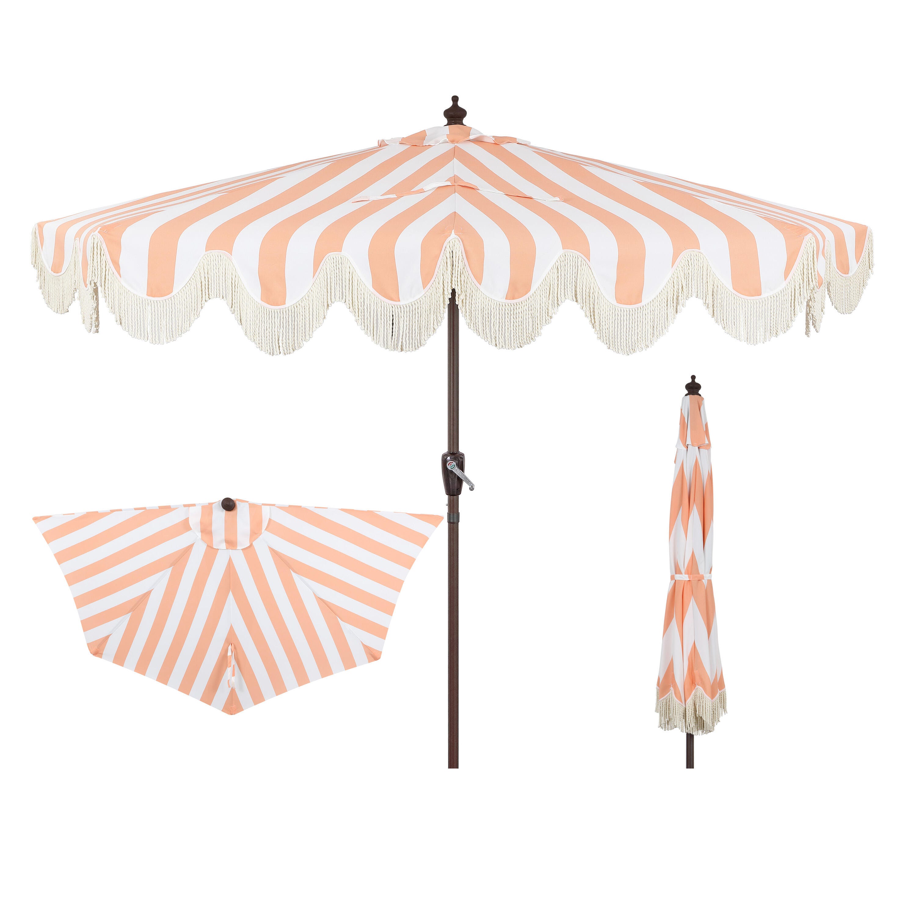 JONATHAN Y Beverly 9'  Outdoor Half-Tilted Umbrella, Coral Pink/White, large