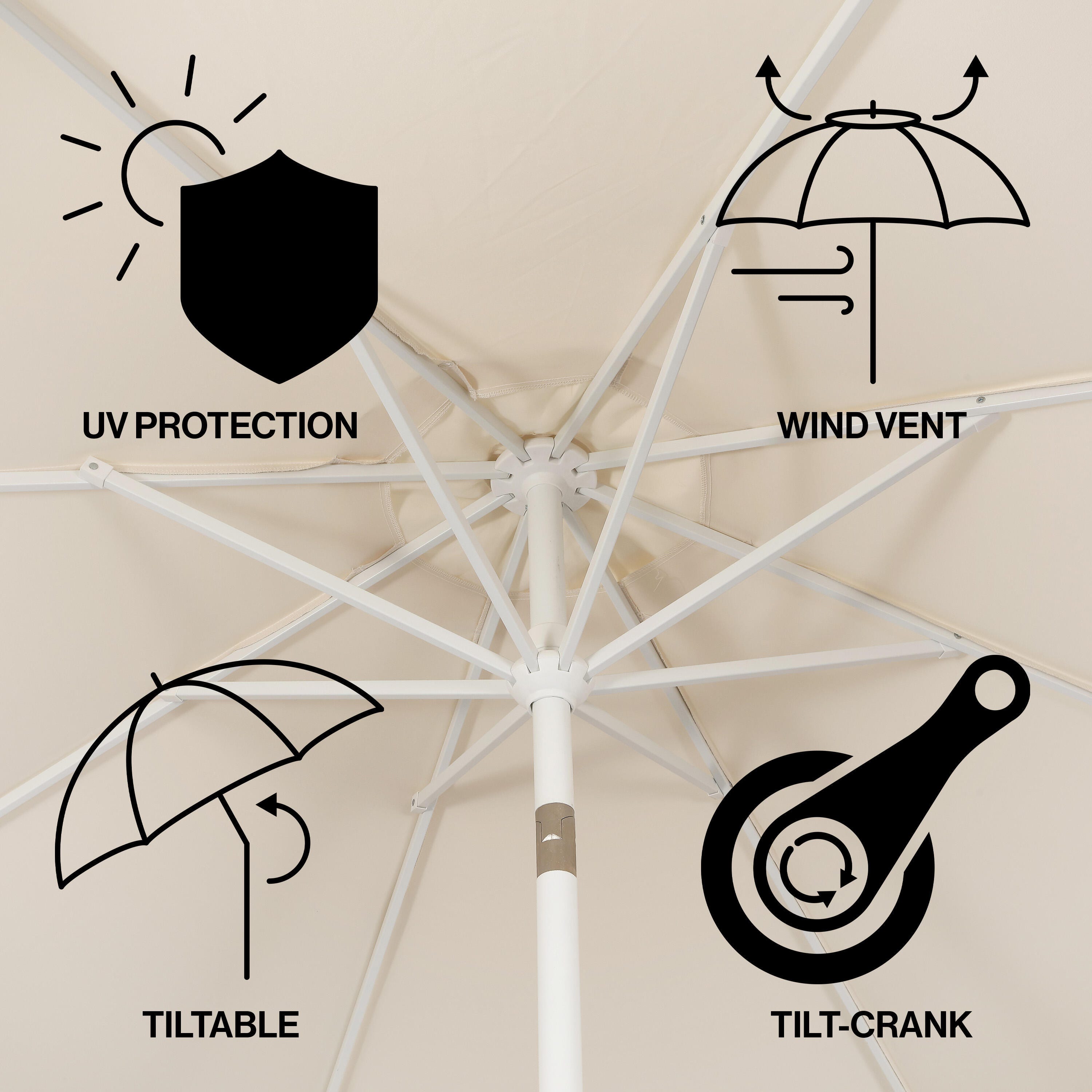 JONATHAN Y Tracy 9'  Outdoor Tilted Umbrella, Cream/White, large