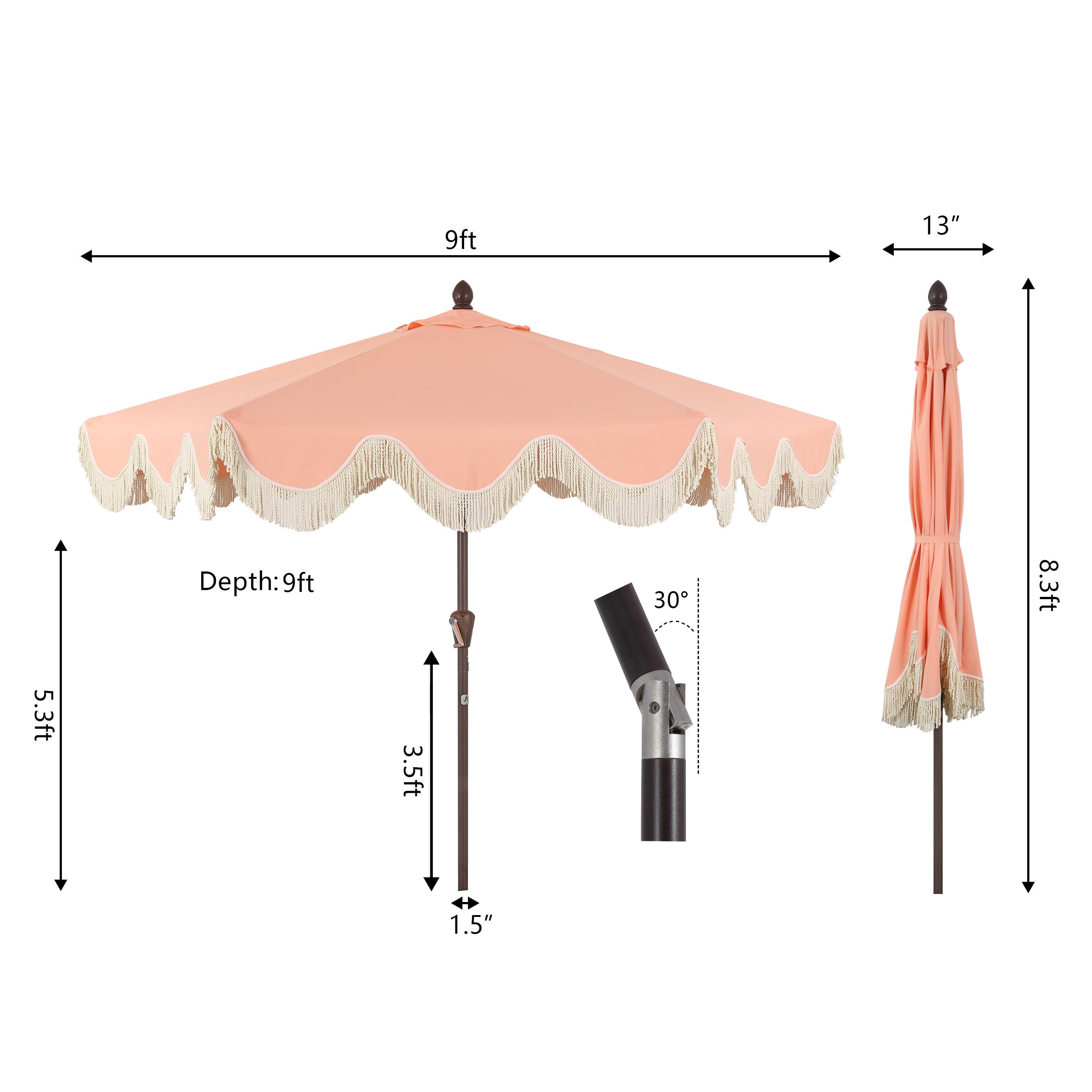 coral coast 9 ft rotating offset patio umbrella Kingdura 11ft Cantilever with Base Included, Large Round Aluminum Outdoor Umbrella, 360 Rotation & Infinite Tilt, Heavy Duty Frame for Deck Pool Backyard, Beige : Patio, Lawn It features a sturdy aluminum frame covered in durable outdoor canvas 9ft Fringe Market Patio Umbrella