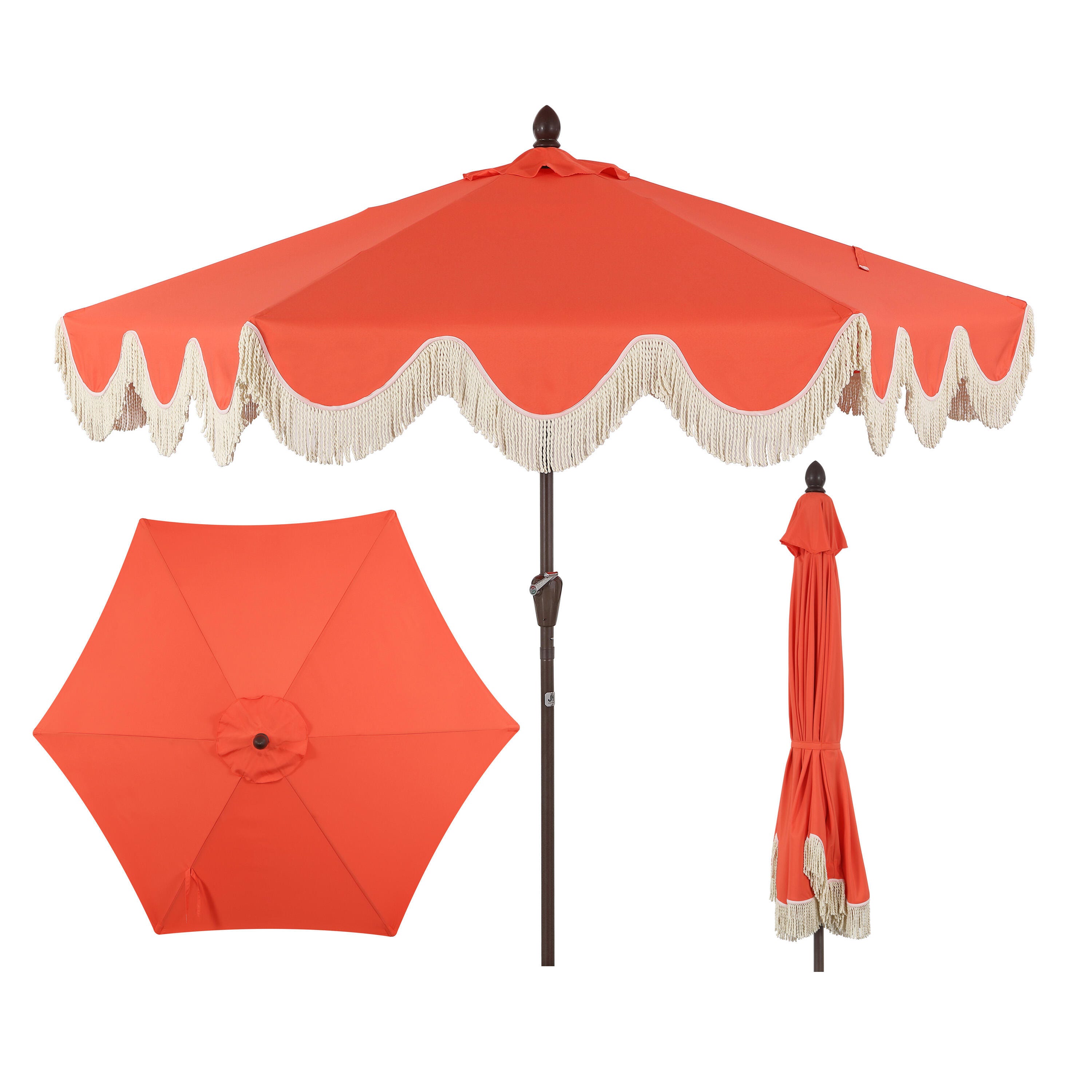 JONATHAN Y Collins 9'  Outdoor Tilted Umbrella, Coral Red/Cream, large