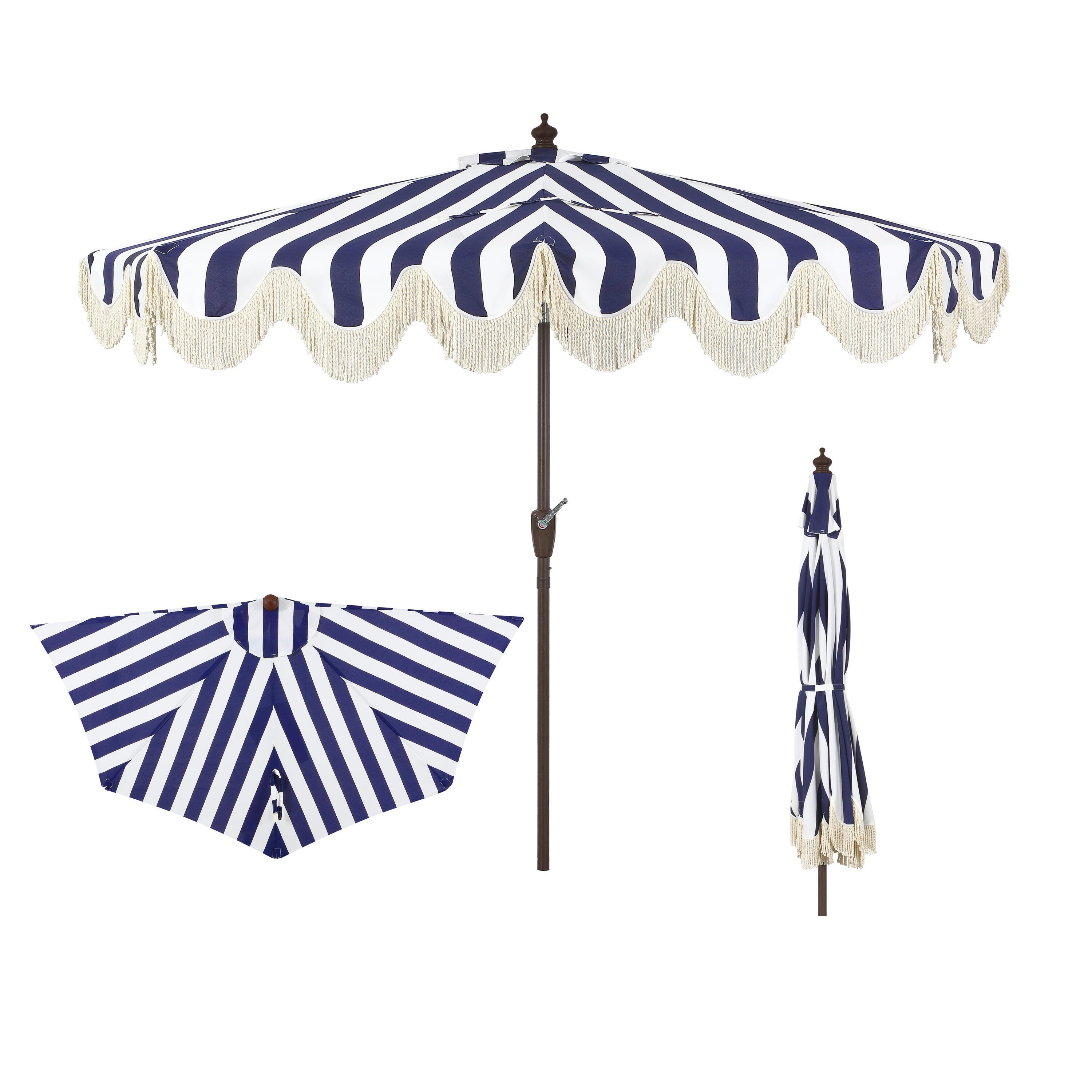 JONATHAN Y Beverly 9'  Outdoor Half-Tilted Umbrella, Navy/White, large