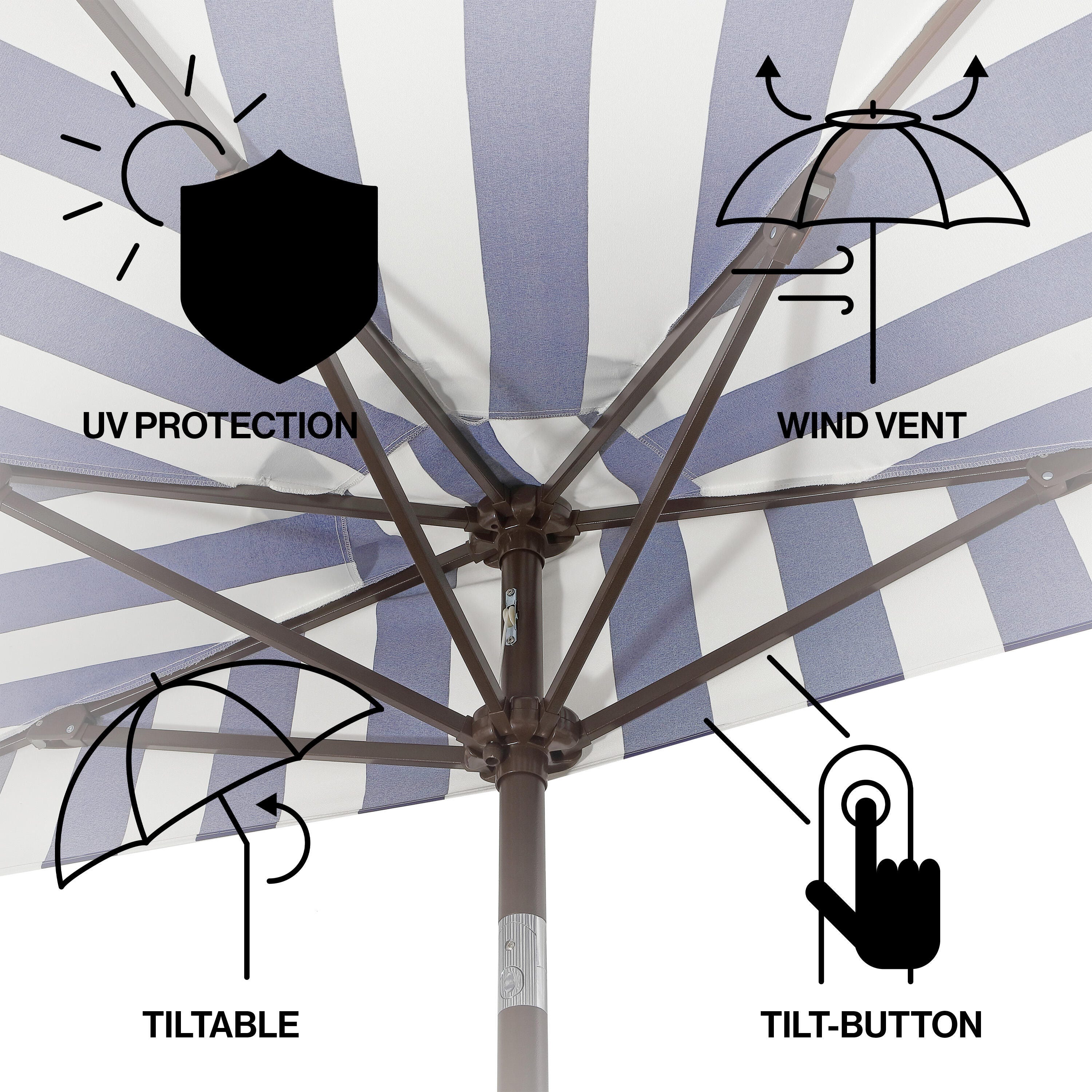 JONATHAN Y Beverly 9'  Outdoor Half-Tilted Umbrella, Navy/White, large