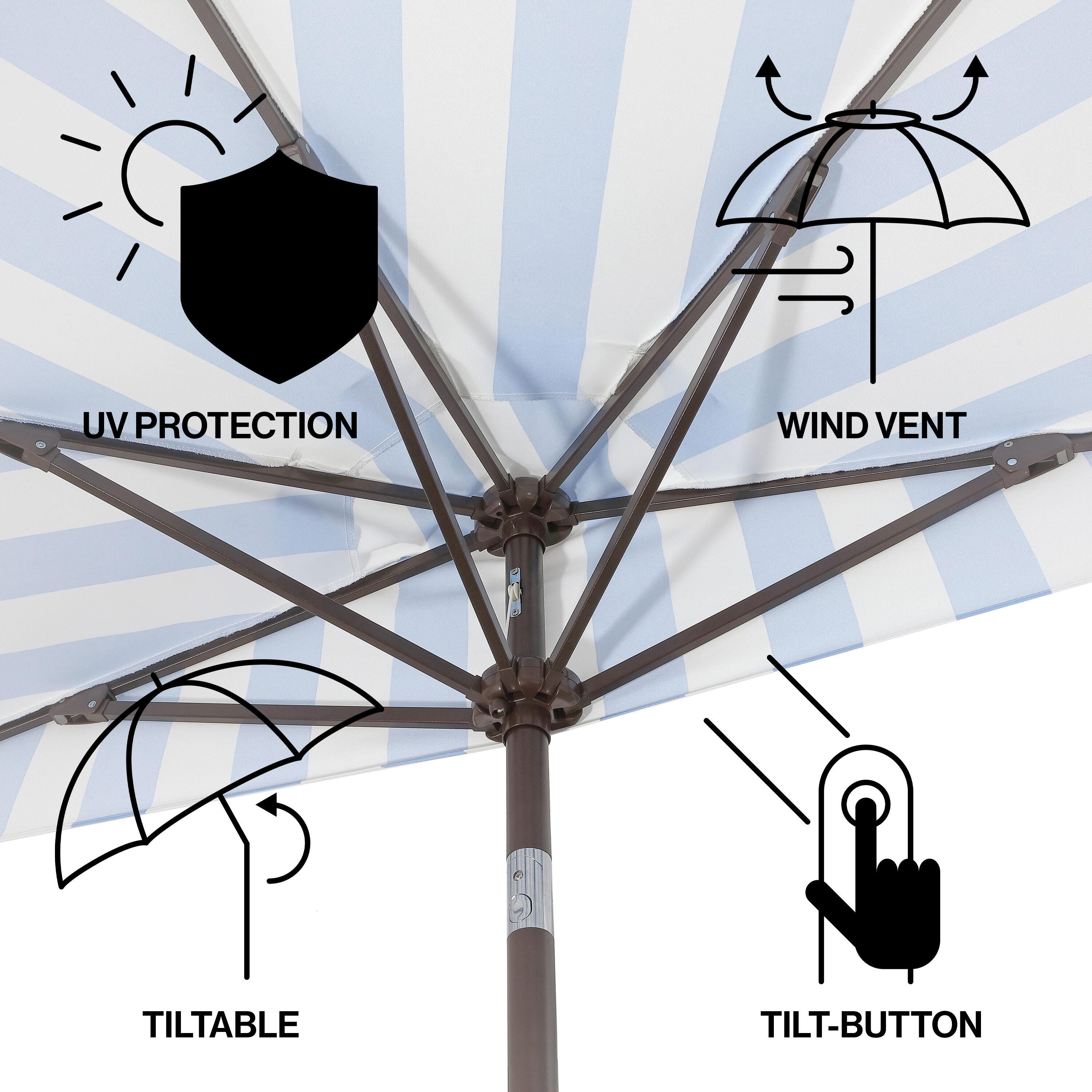 JONATHAN Y Beverly 9'  Outdoor Half-Tilted Umbrella, Light Blue/White, large