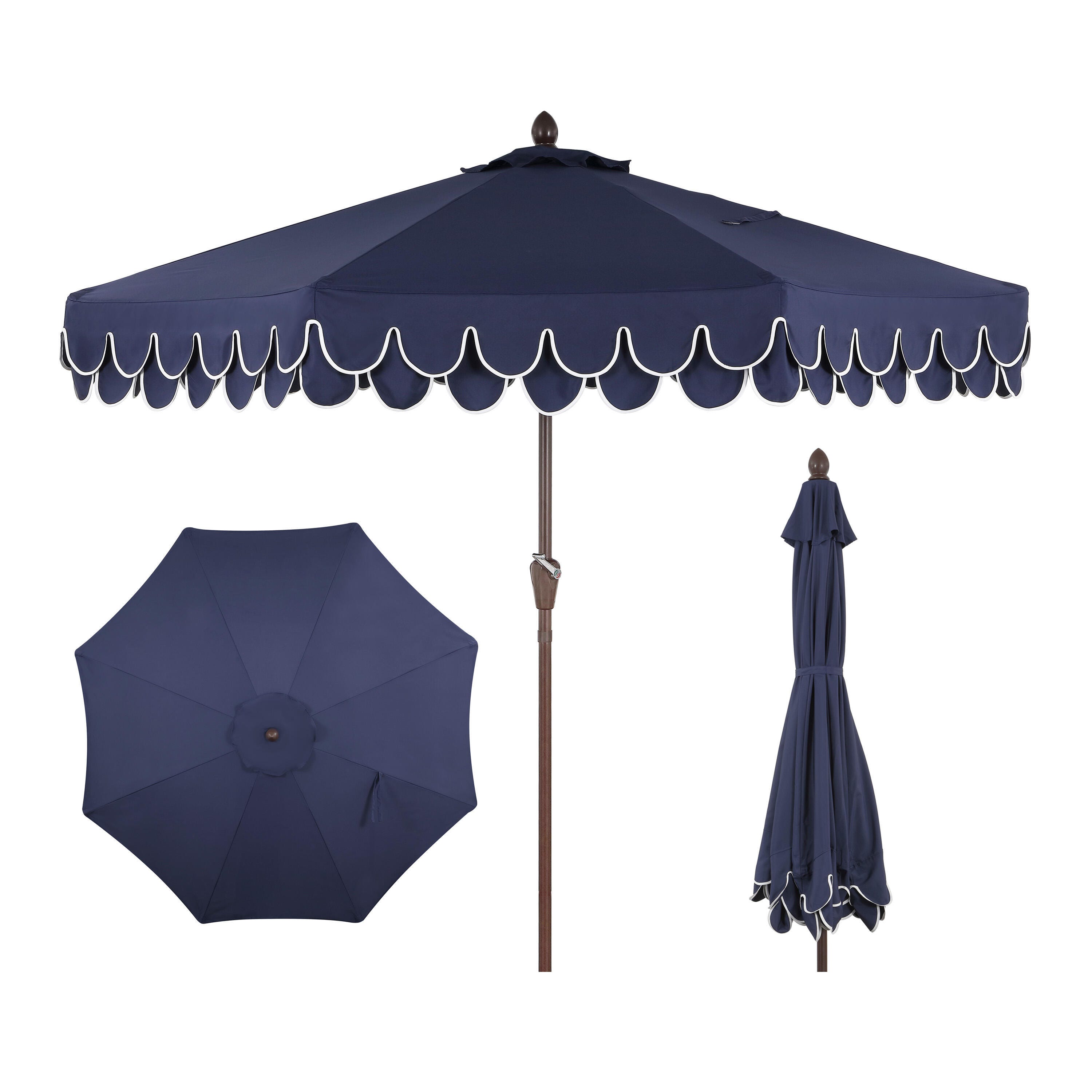 JONATHAN Y Tracy 9'  Outdoor Tilted Umbrella, Navy/White, large