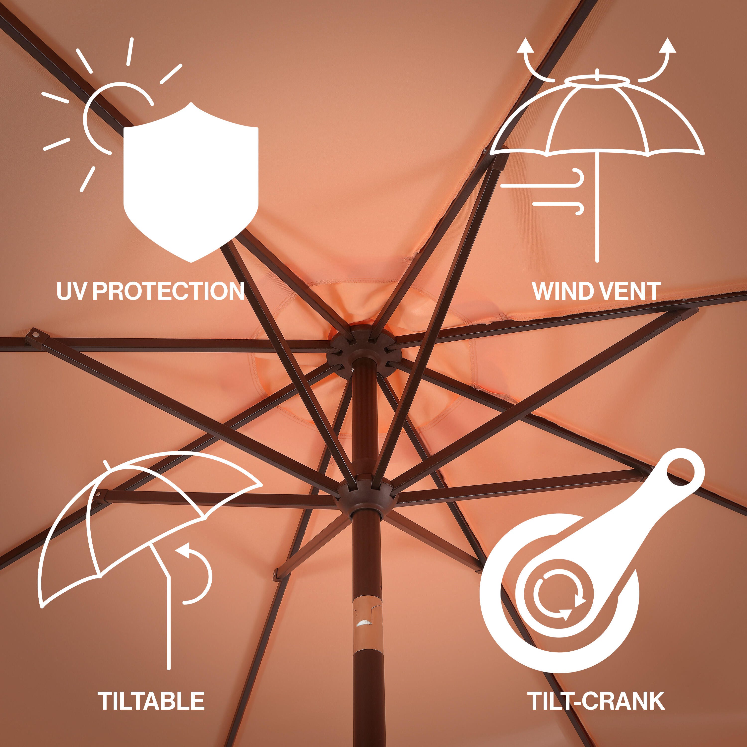 JONATHAN Y Tracy 9'  Outdoor Tilted Umbrella, Coral Pink/White, large