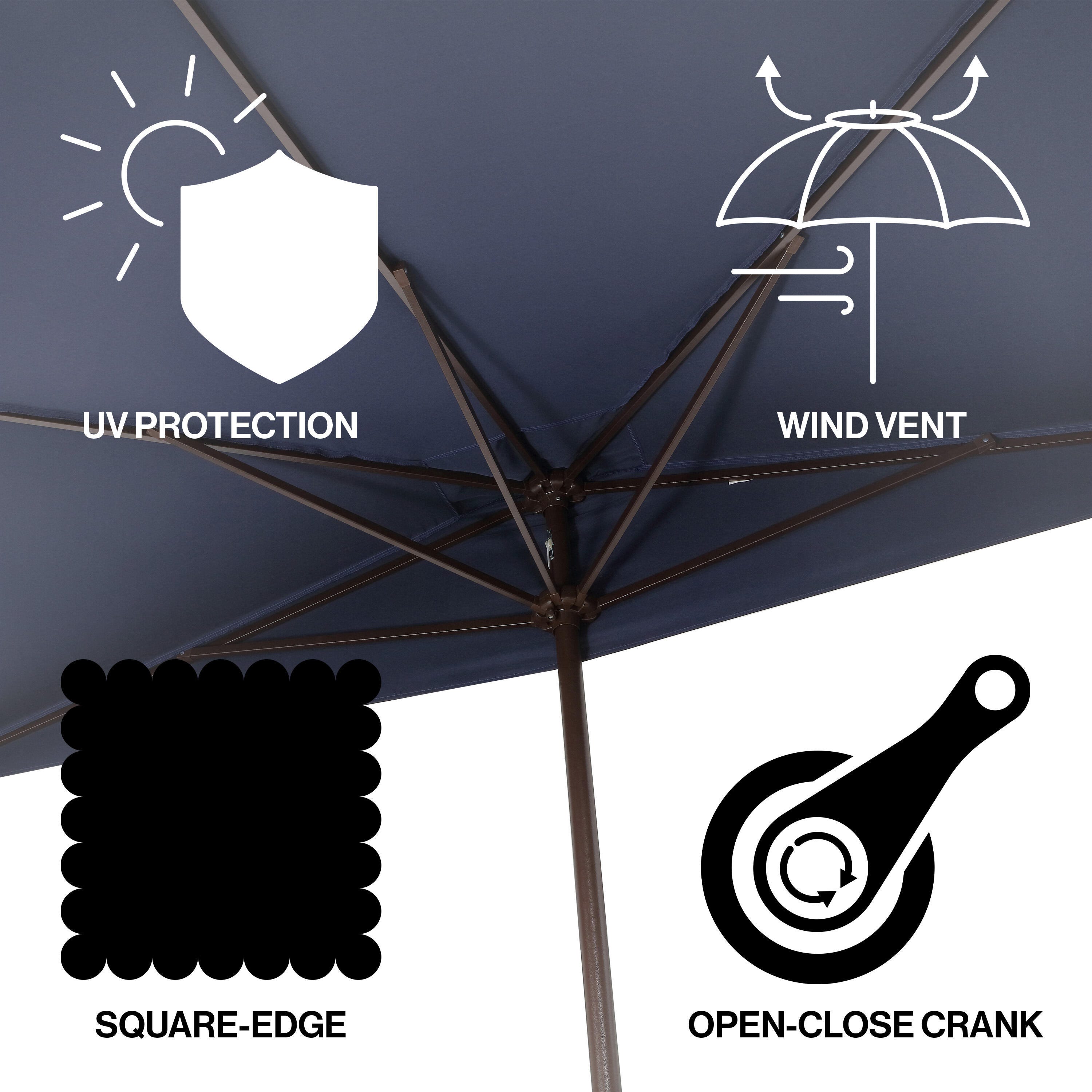 JONATHAN Y Sidney 9'  Outdoor Half Umbrella, Navy/White, large