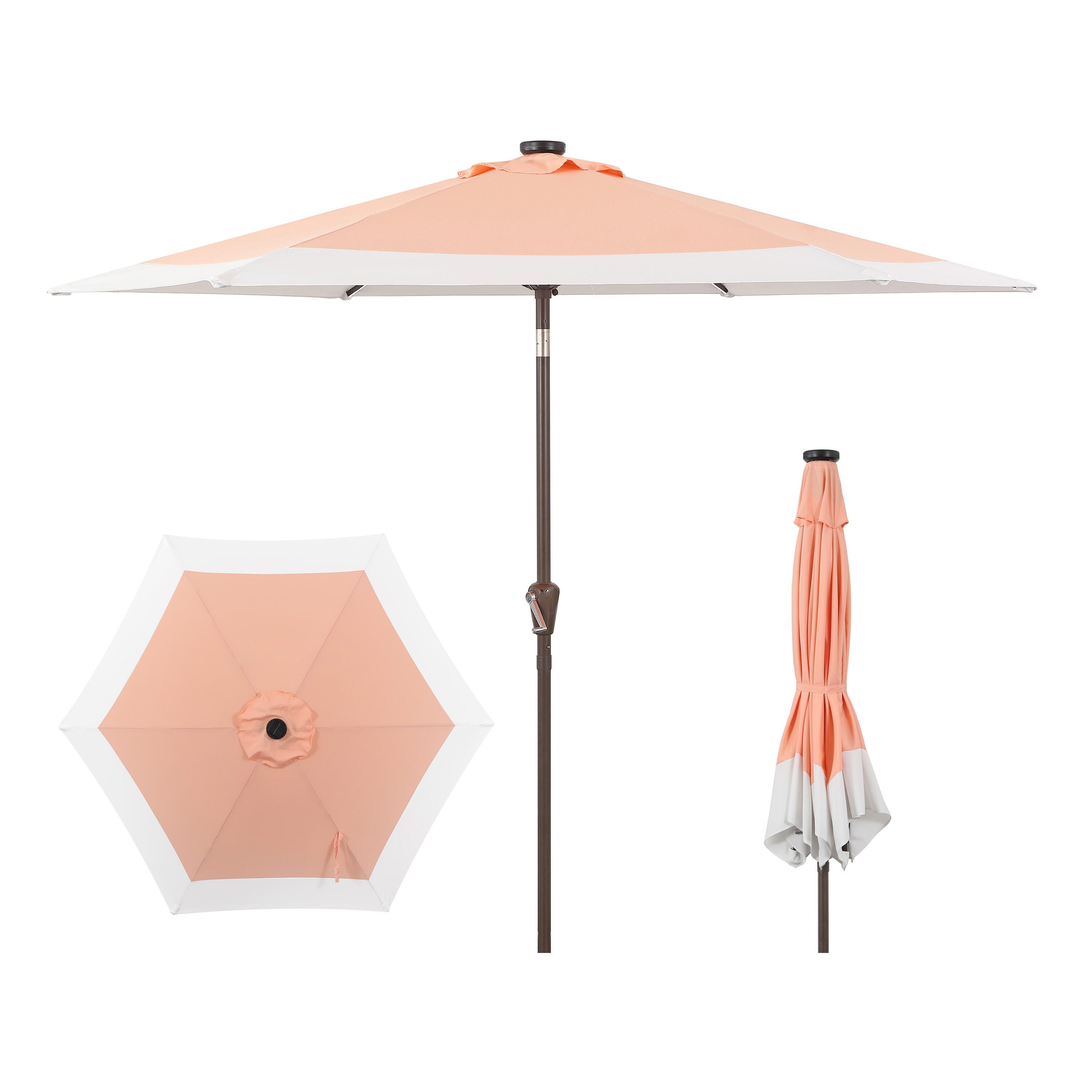 JONATHAN Y Spencer 9'  Outdoor Umbrella with LED Lights, Coral Pink/White, large