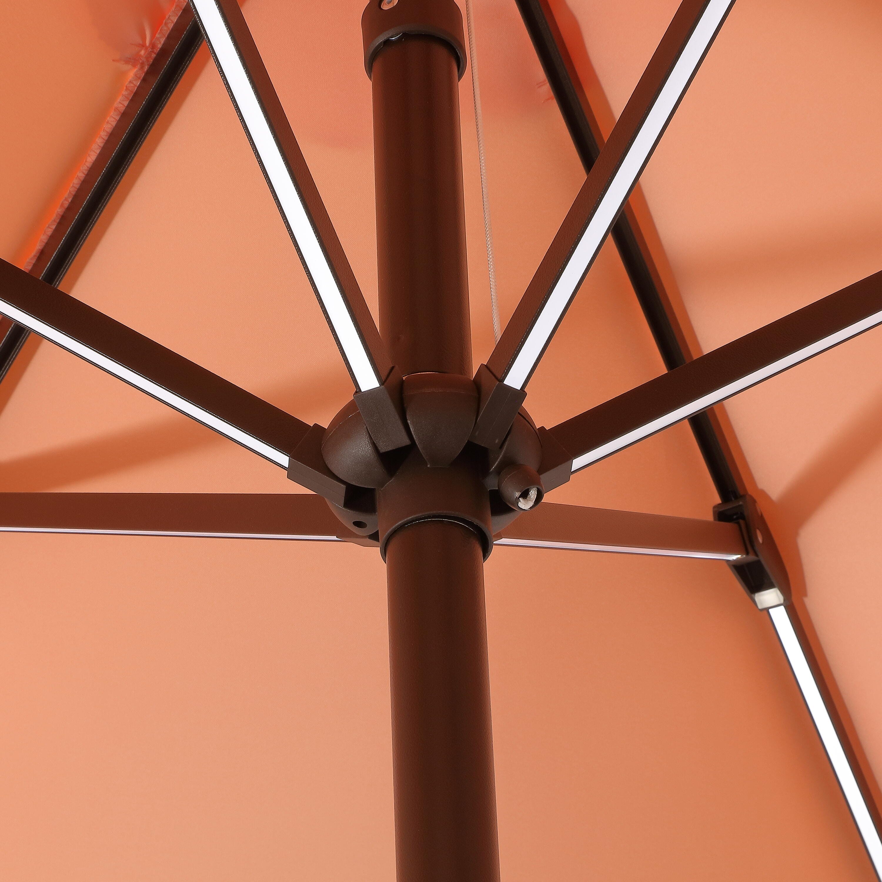 JONATHAN Y Spencer 9'  Outdoor Umbrella with LED Lights, Coral Pink/White, large