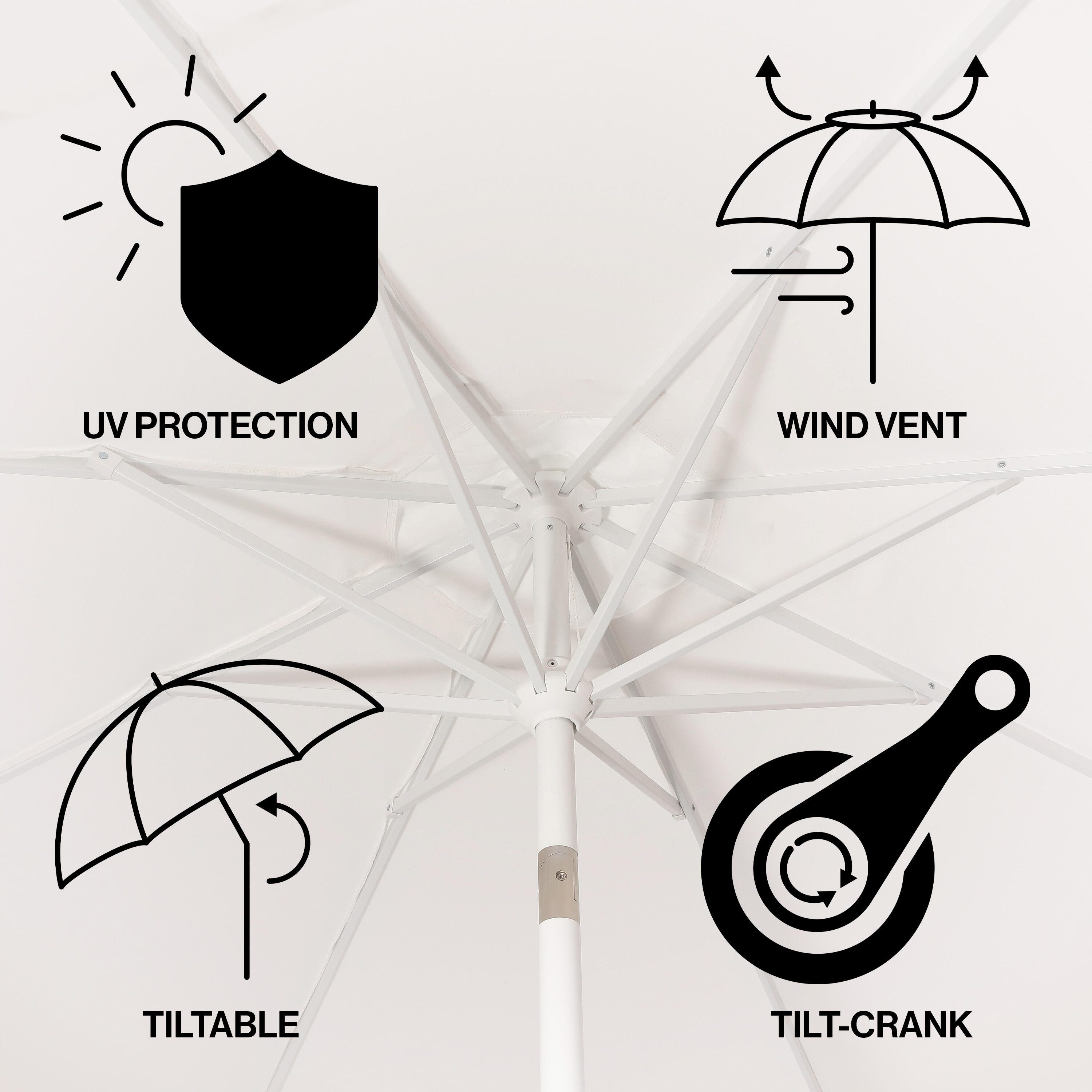 JONATHAN Y Baiona 9'  Outdoor Tilted Umbrella, White/Coral Pink, large