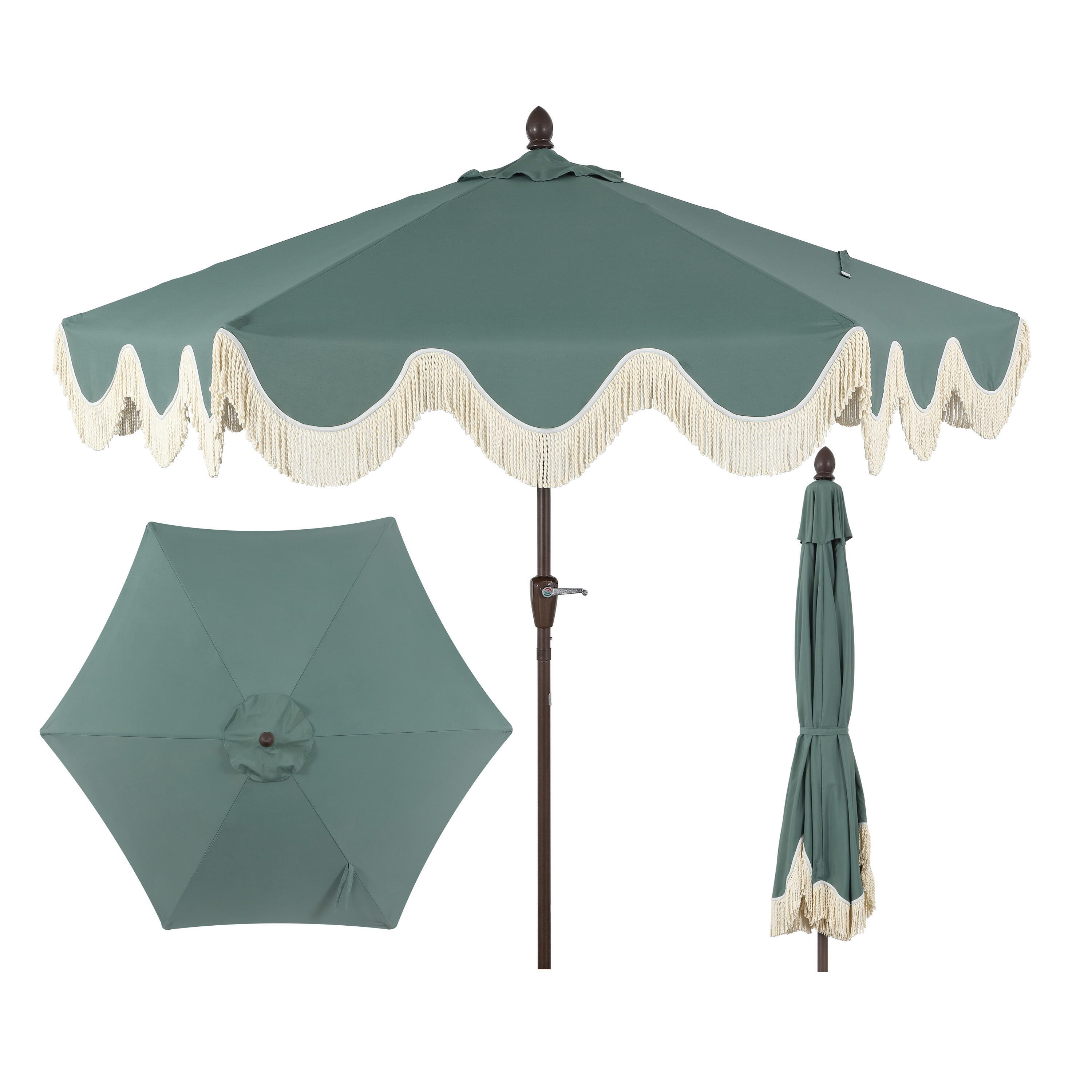 JONATHAN Y Collins 9'  Outdoor Tilted Umbrella, Green/Cream, large