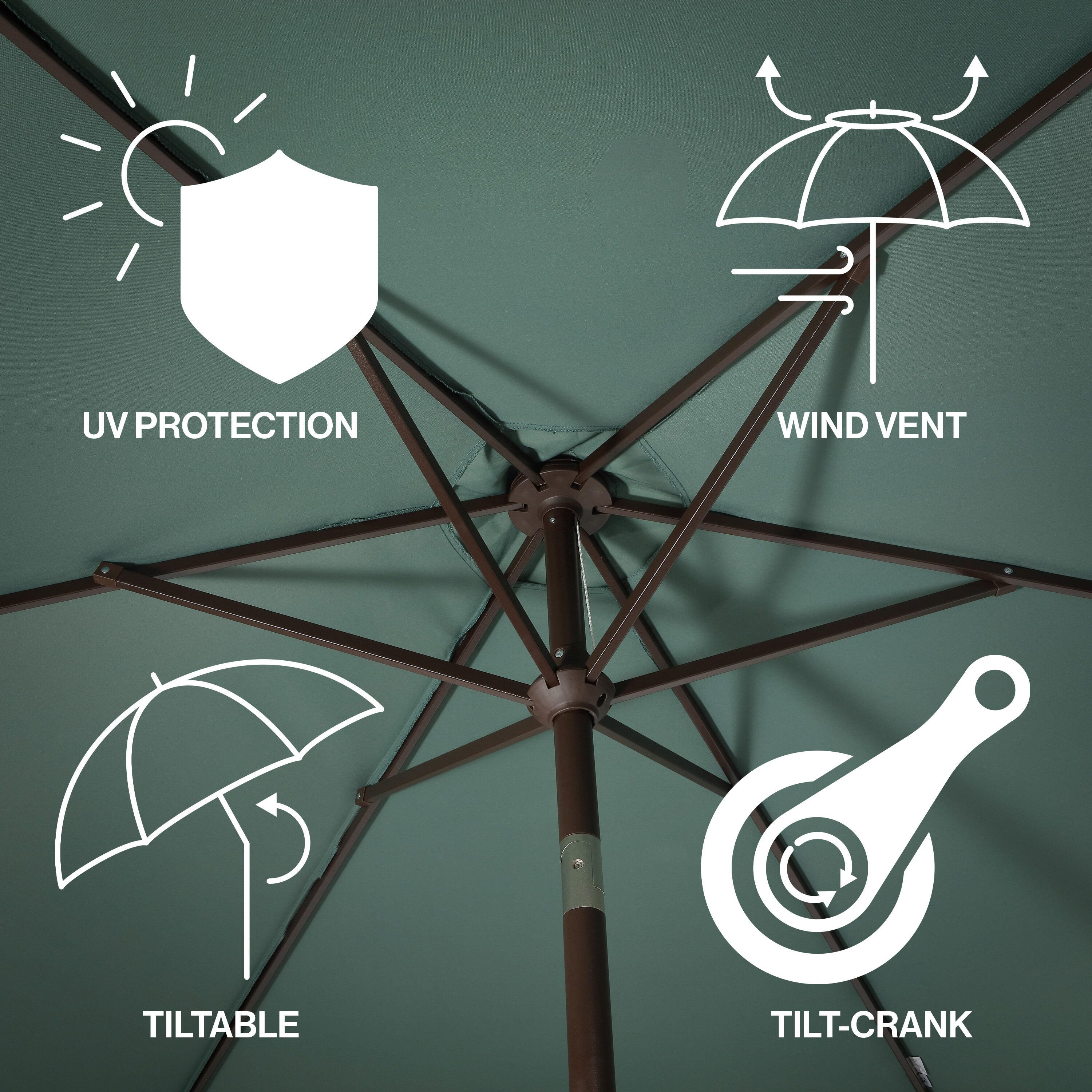 JONATHAN Y Collins 9'  Outdoor Tilted Umbrella, Green/Cream, large