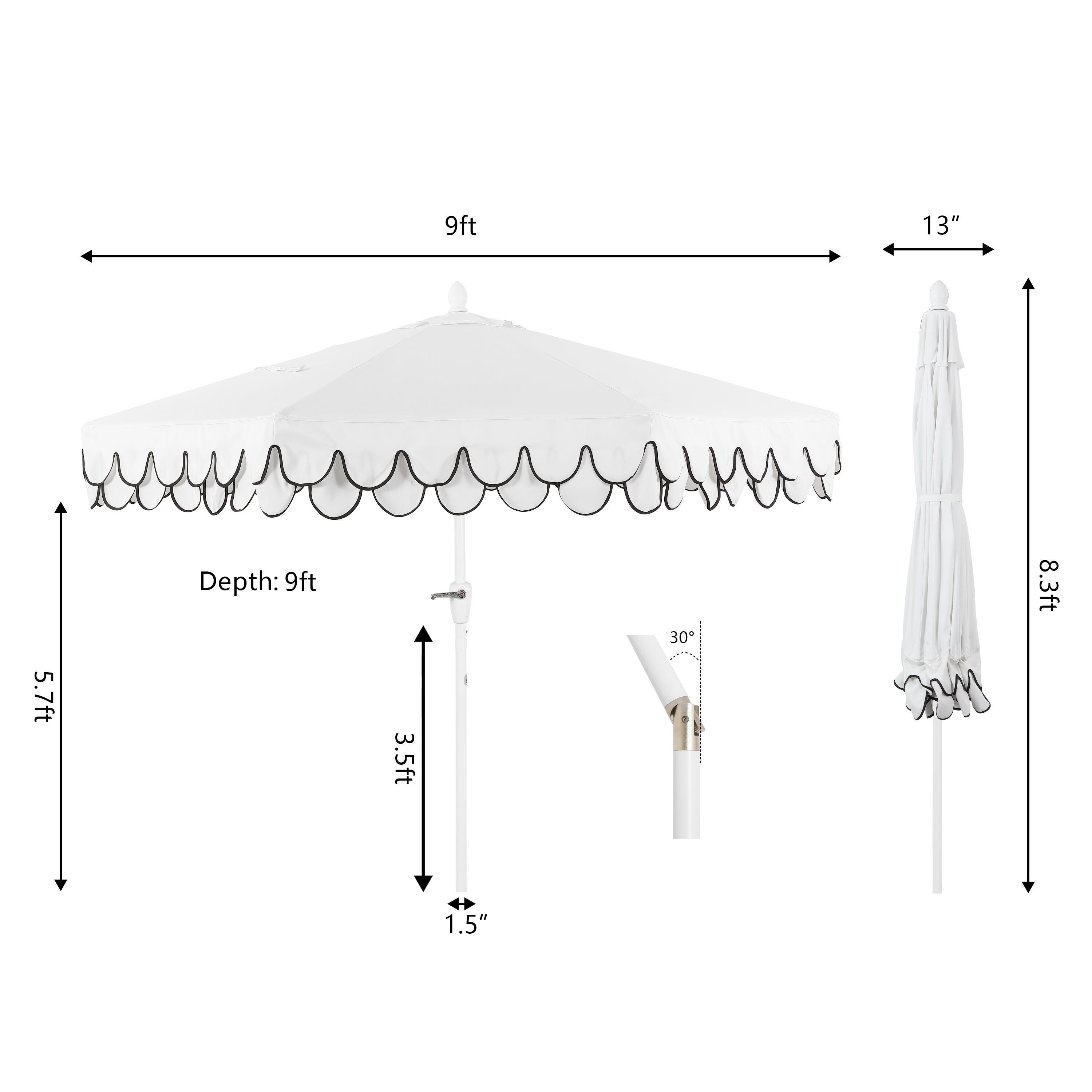 JONATHAN Y Tracy 9'  Outdoor Tilted Umbrella, White/Black, large