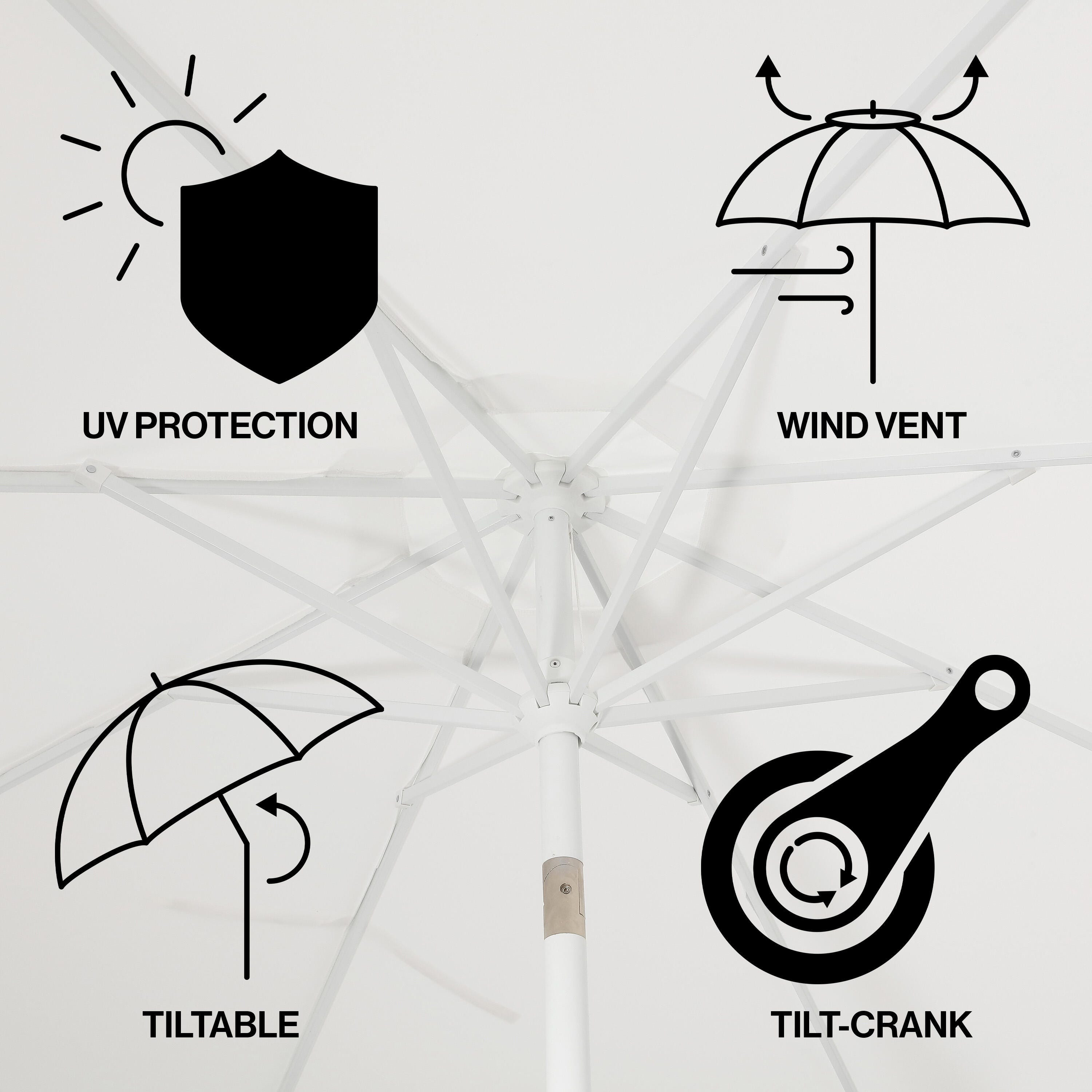 JONATHAN Y Tracy 9'  Outdoor Tilted Umbrella, White/Black, large