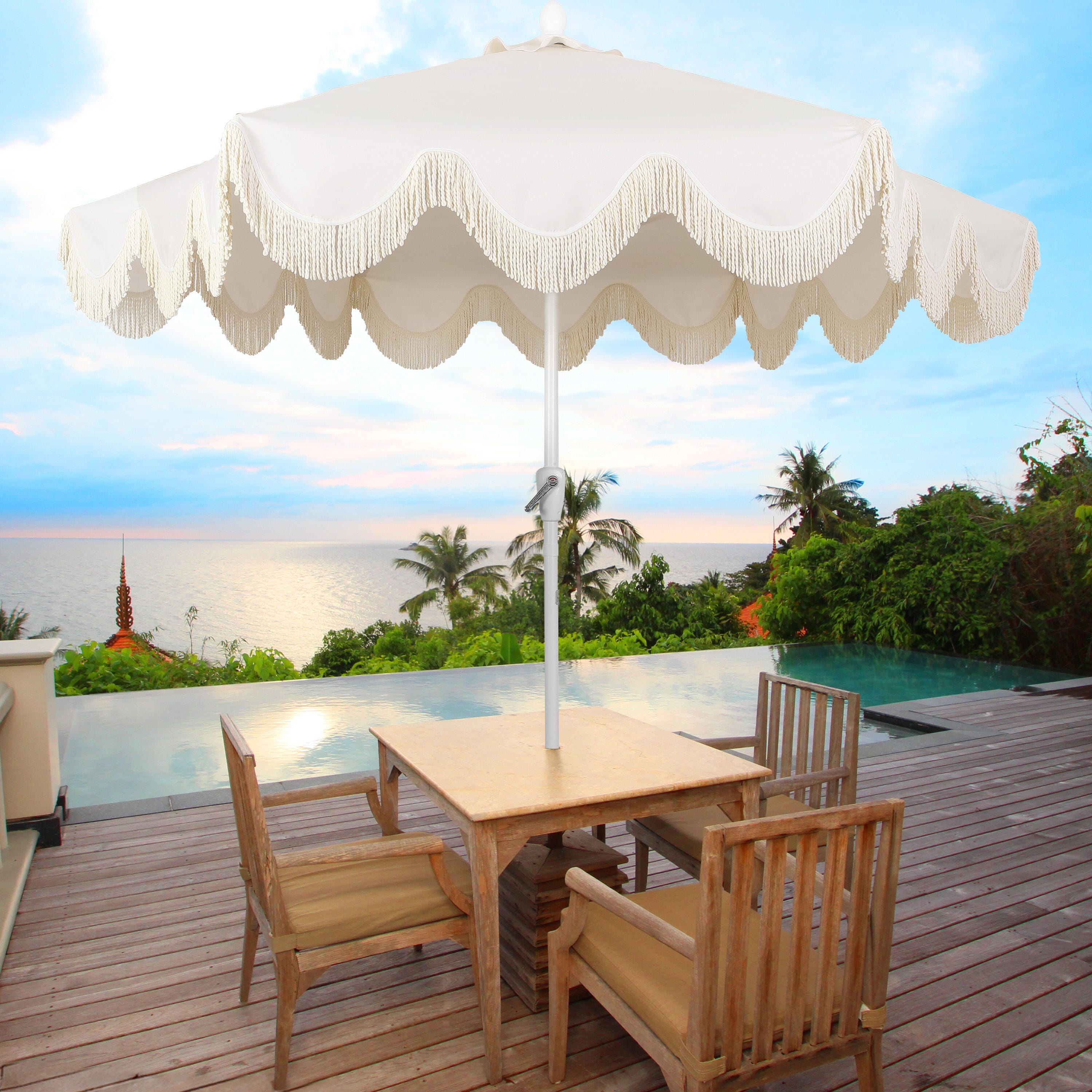 JONATHAN Y Collins 9'  Outdoor Tilted Umbrella, Cream, rollover