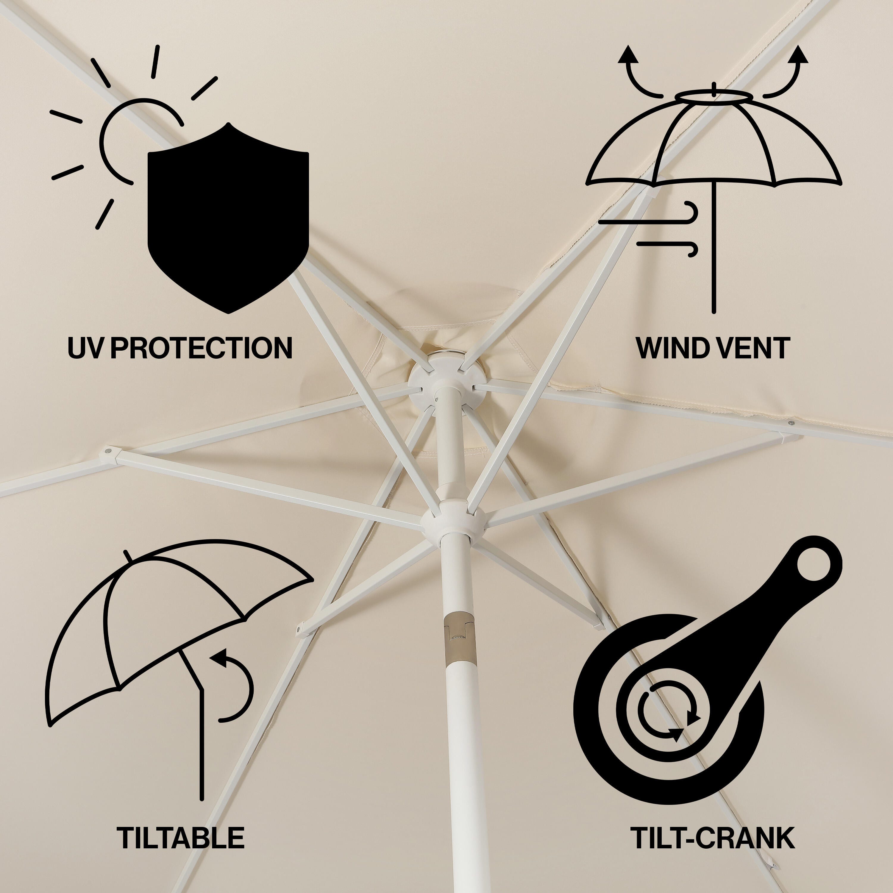 JONATHAN Y Collins 9'  Outdoor Tilted Umbrella, Cream, large