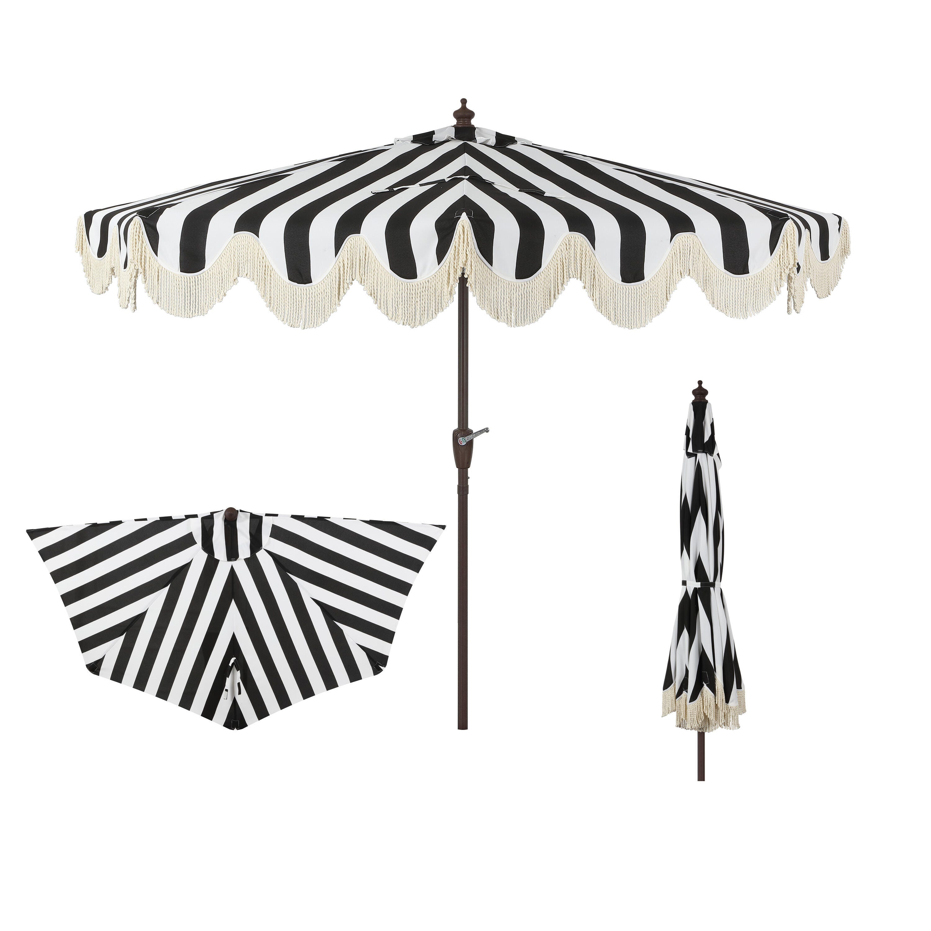 JONATHAN Y Beverly 9'  Outdoor Half-Tilted Umbrella, Black/White, large