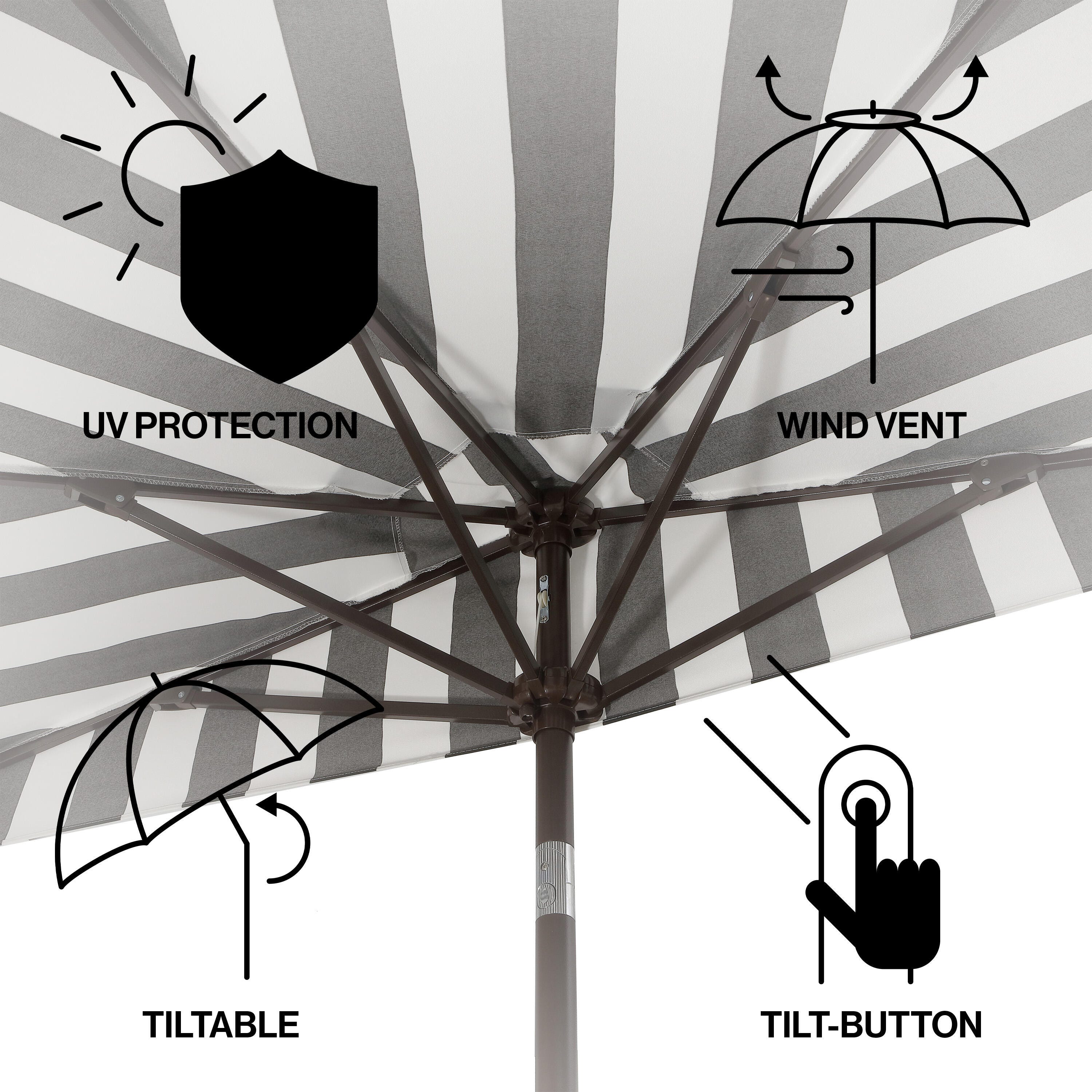 JONATHAN Y Beverly 9'  Outdoor Half-Tilted Umbrella, Black/White, large