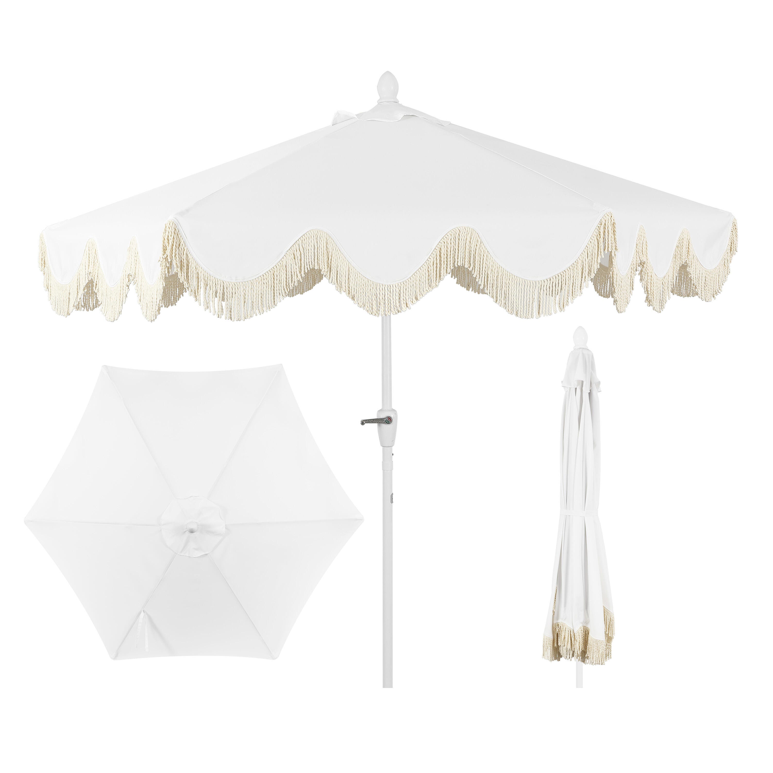 JONATHAN Y Collins 9'  Outdoor Tilted Umbrella, White/Cream, large