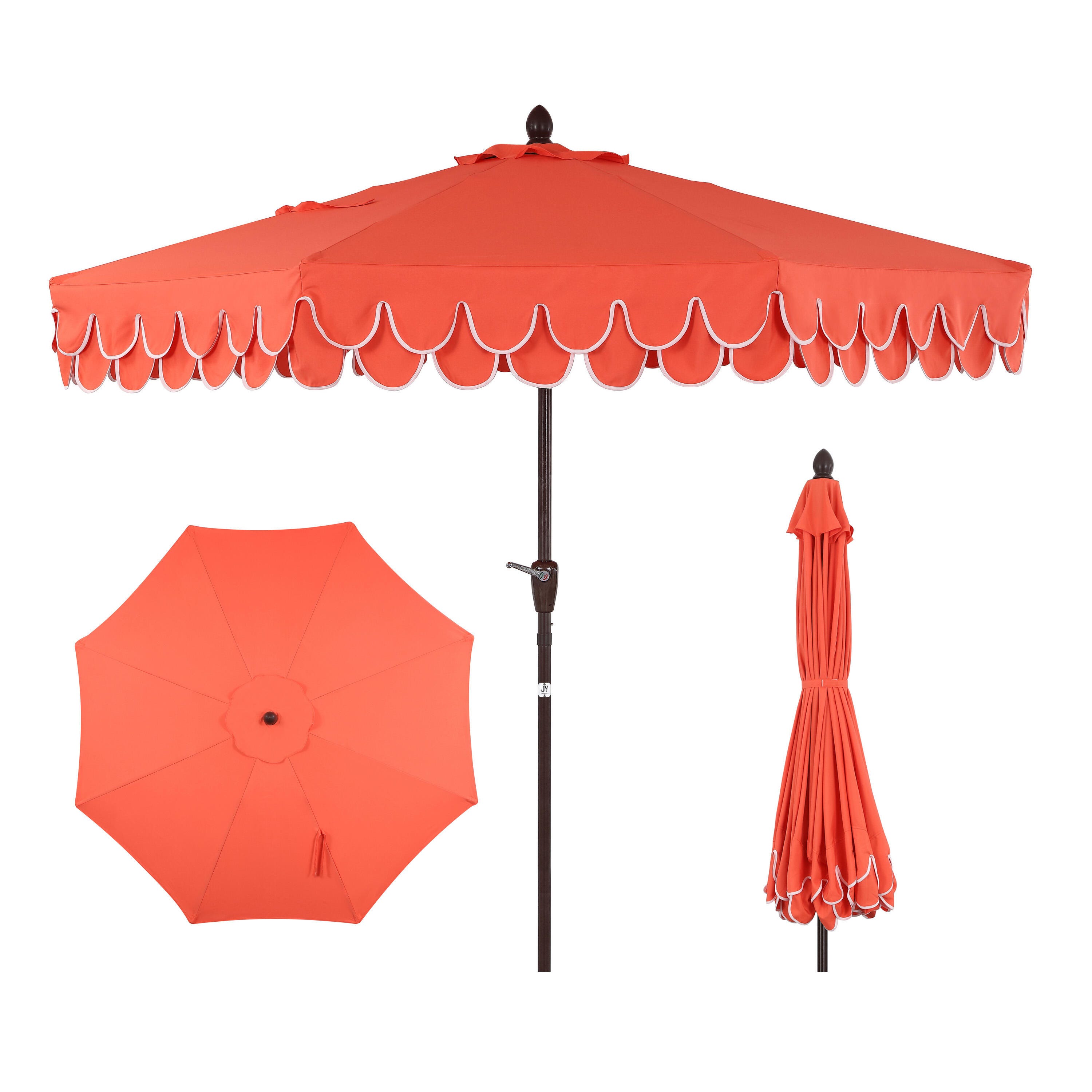 JONATHAN Y Tracy 9'  Outdoor Tilted Umbrella, Coral Red/White, large