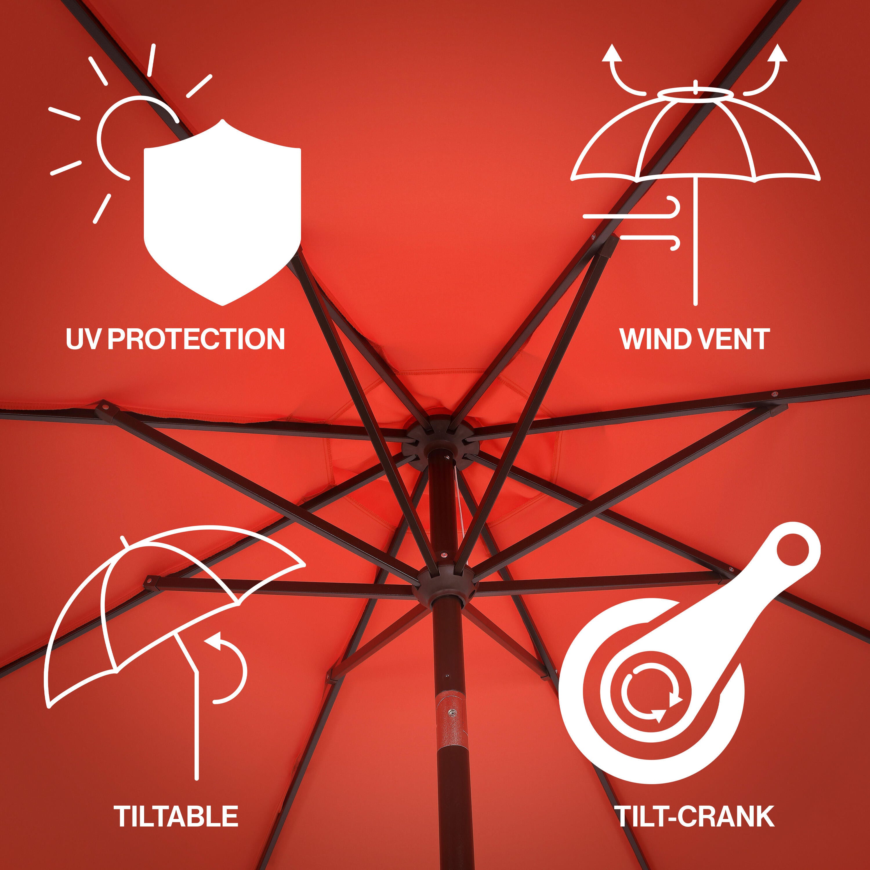JONATHAN Y Tracy 9'  Outdoor Tilted Umbrella, Coral Red/White, large