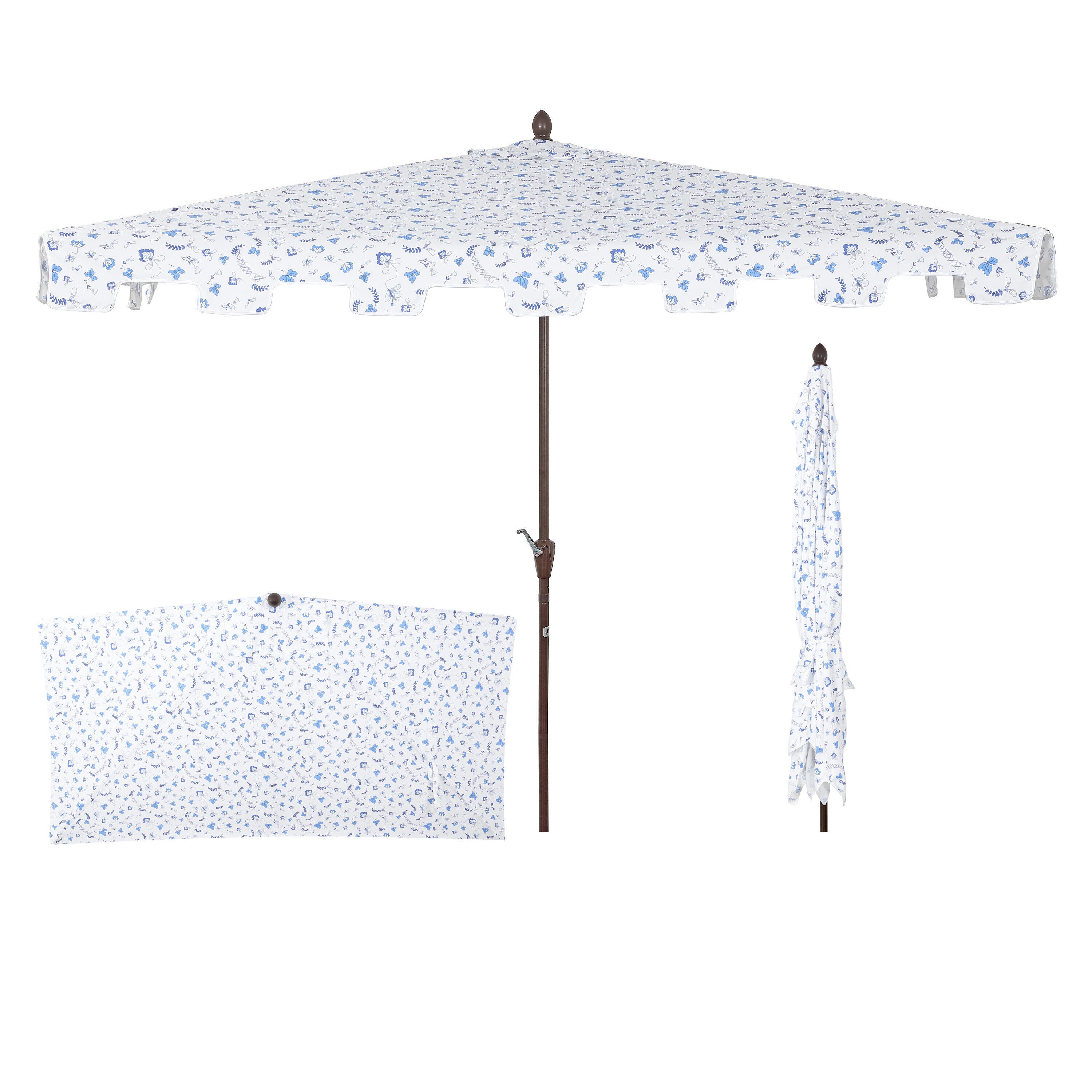 JONATHAN Y Sidney 9'  Outdoor Half Umbrella, Blue/White/Cream, large