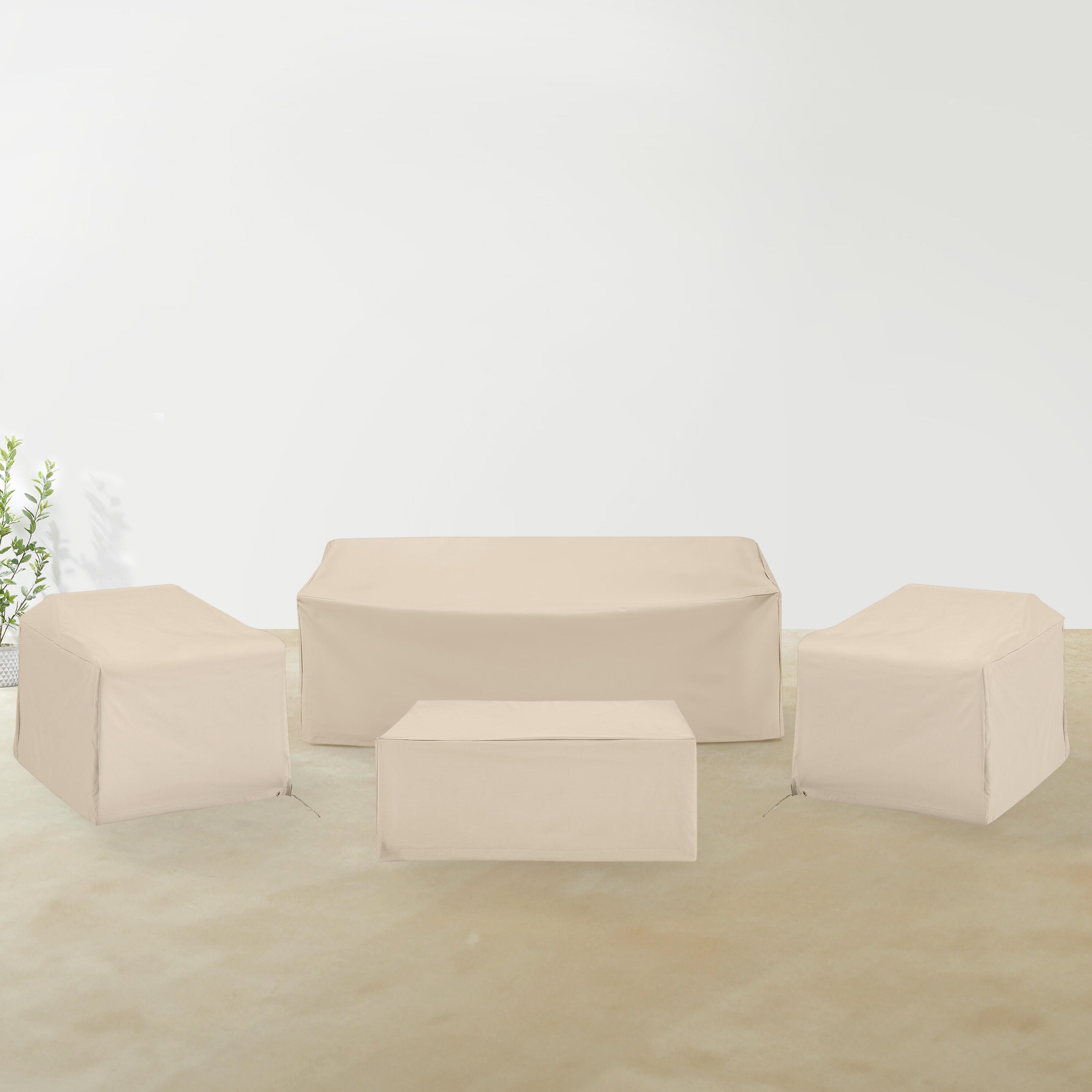 Crosley Furniture Outdoor Sofa and 2 Lounge Chairs with Coffee Table Furniture Cover, Tan, rollover