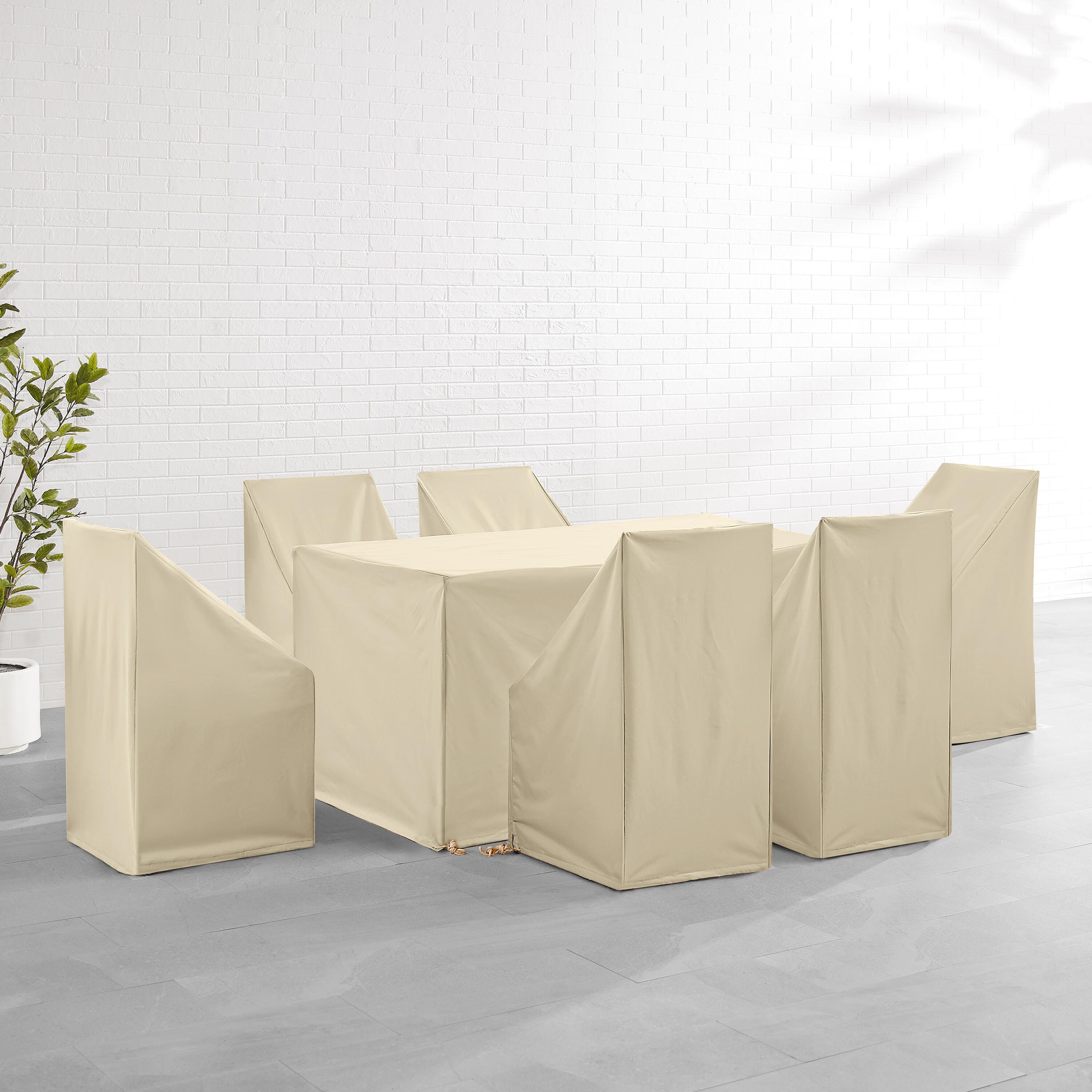 Crosley Furniture Outdoor Dining Table and 6 Dining Chairs Furniture Cover, Tan, rollover