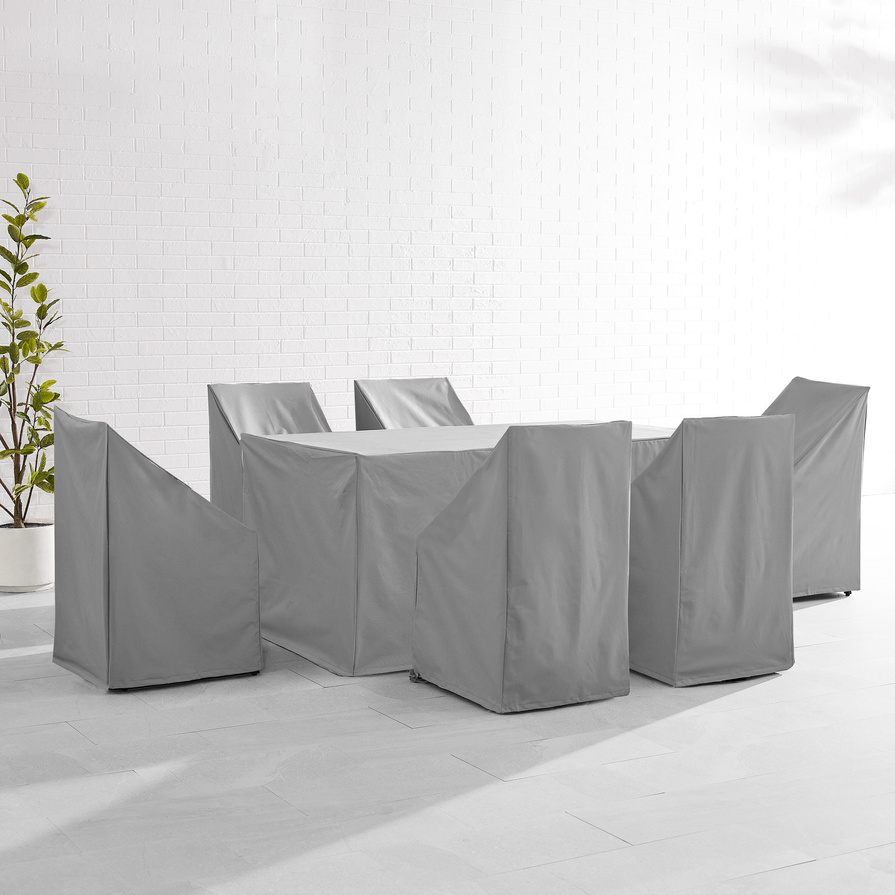 Crosley Furniture Outdoor Dining Table and 6 Dining Chairs Furniture Cover, Gray, rollover