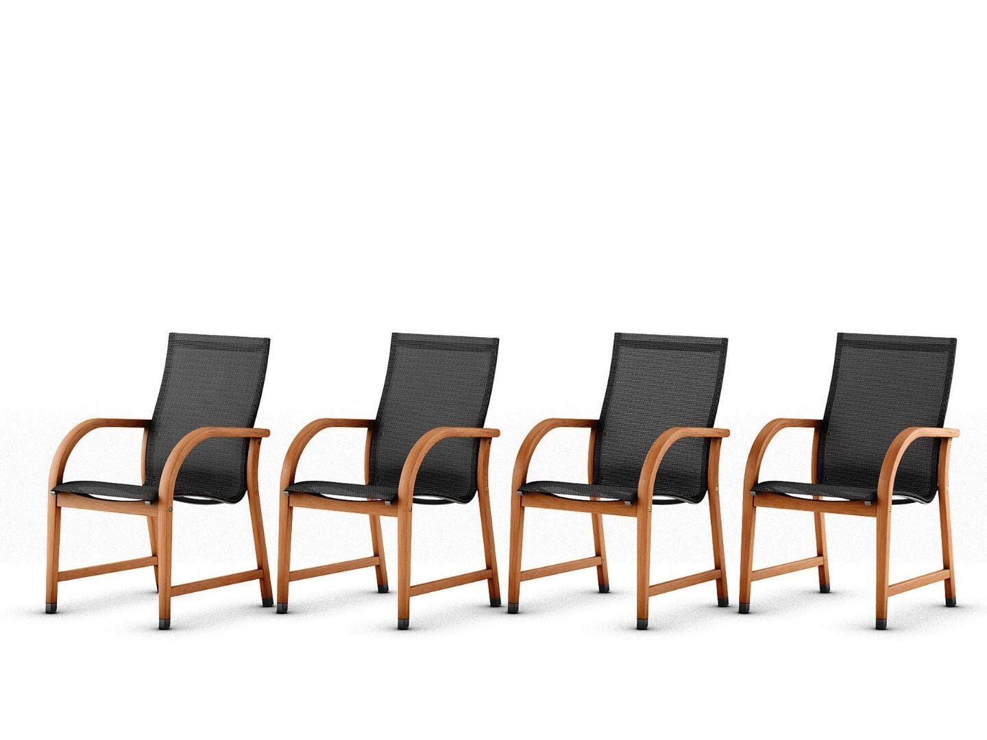 Amazonia Outdoor Sling Armchairs (Set of 4), Dark Brown/Black, large