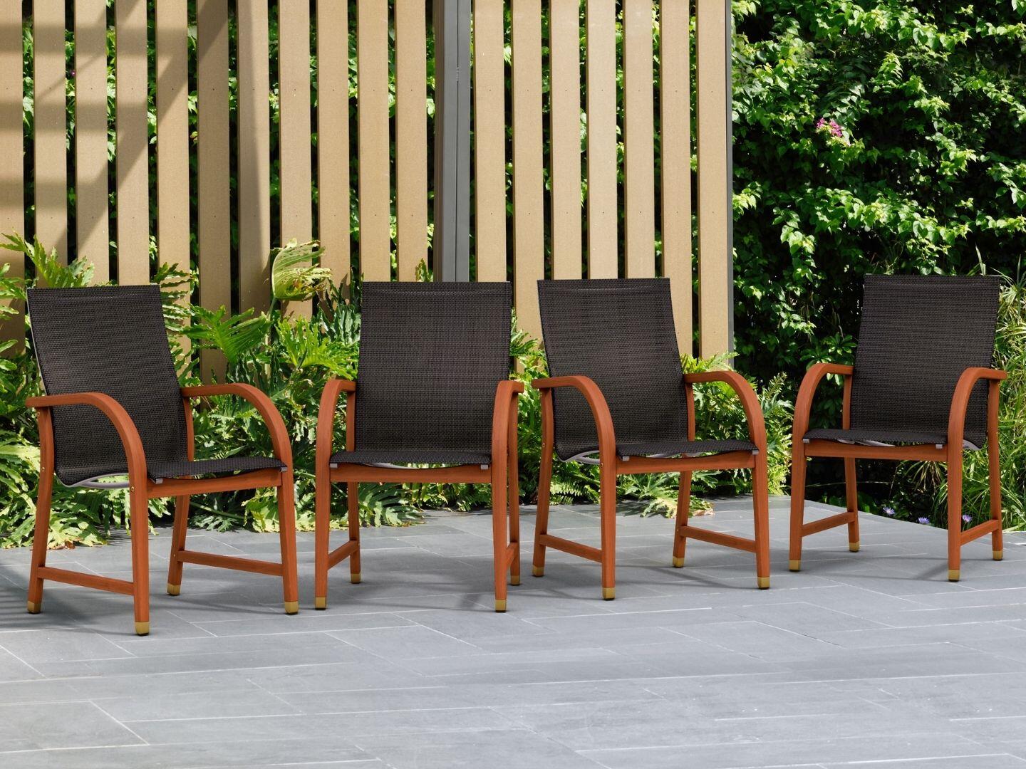 Amazonia Outdoor Sling Armchairs (Set of 4), Dark Brown/Black, large