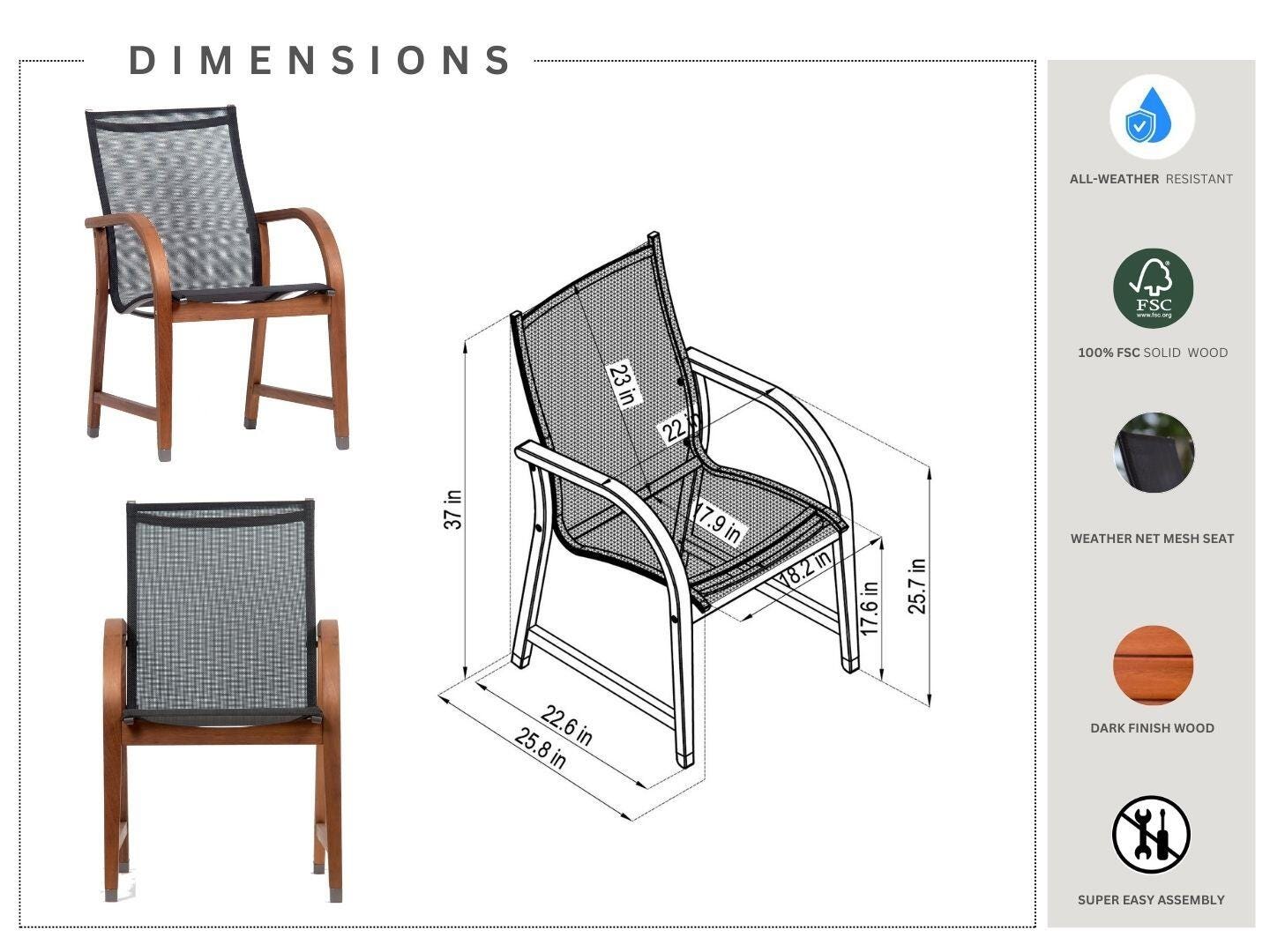 Amazonia Outdoor Sling Armchairs (Set of 4), Dark Brown/Black, large