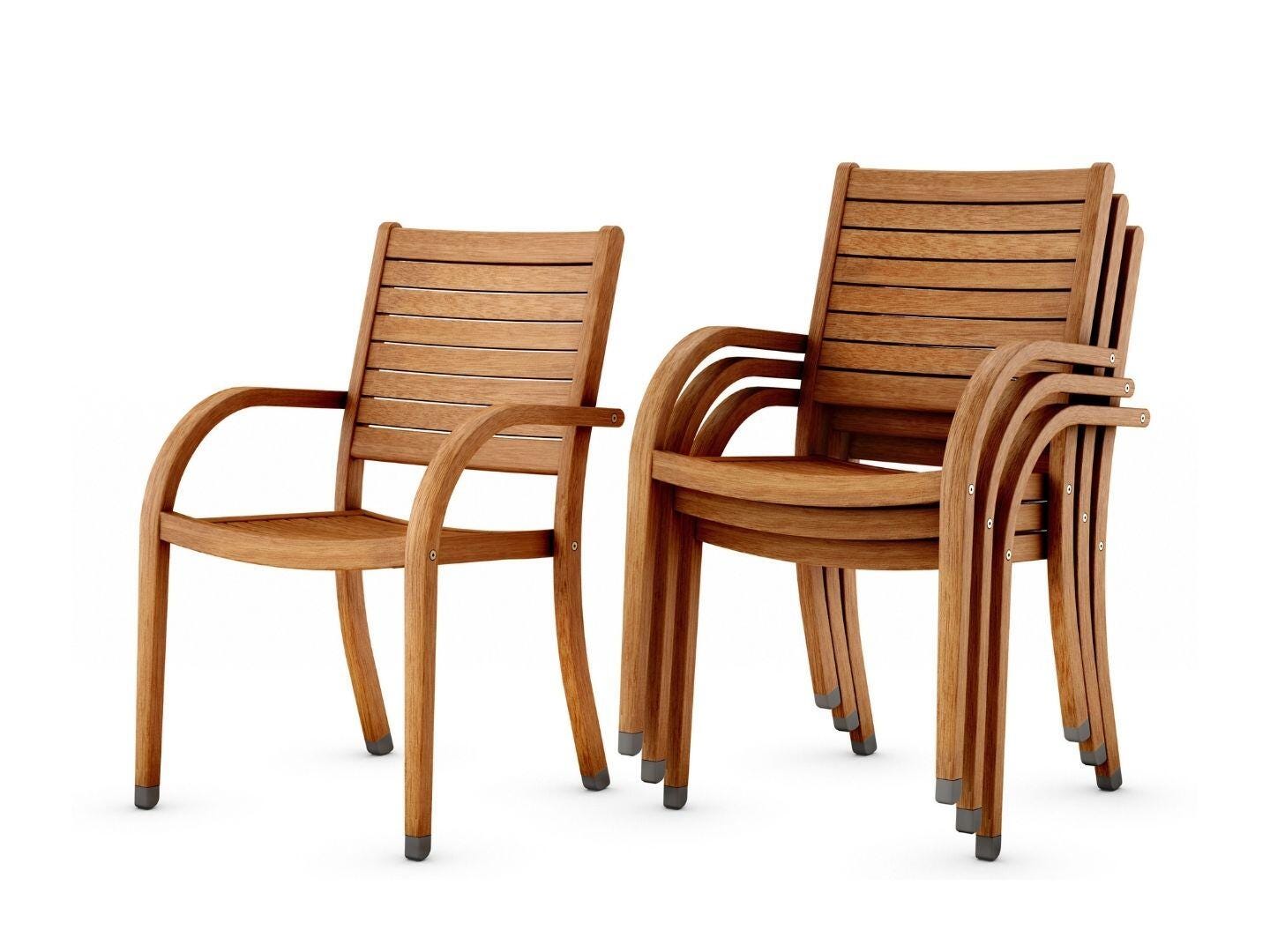 Amazonia Outdoor Stackable Dining Chair (Set of 4), Dark Brown, large
