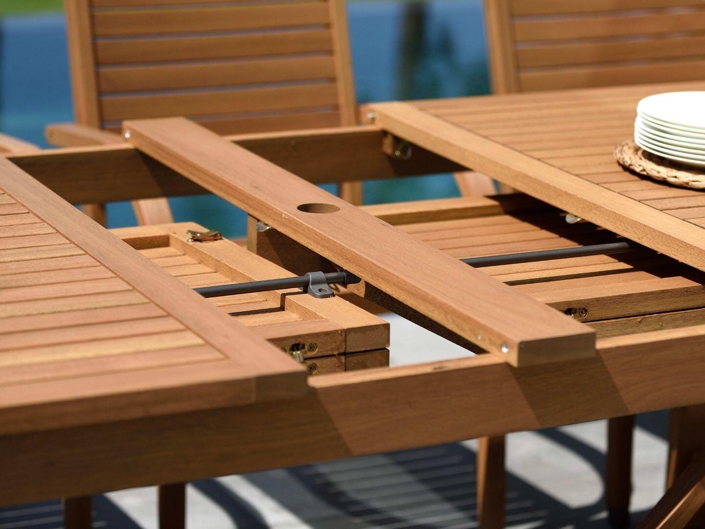 Amazonia Outdoor Extendable Dining Table, Light Brown, large
