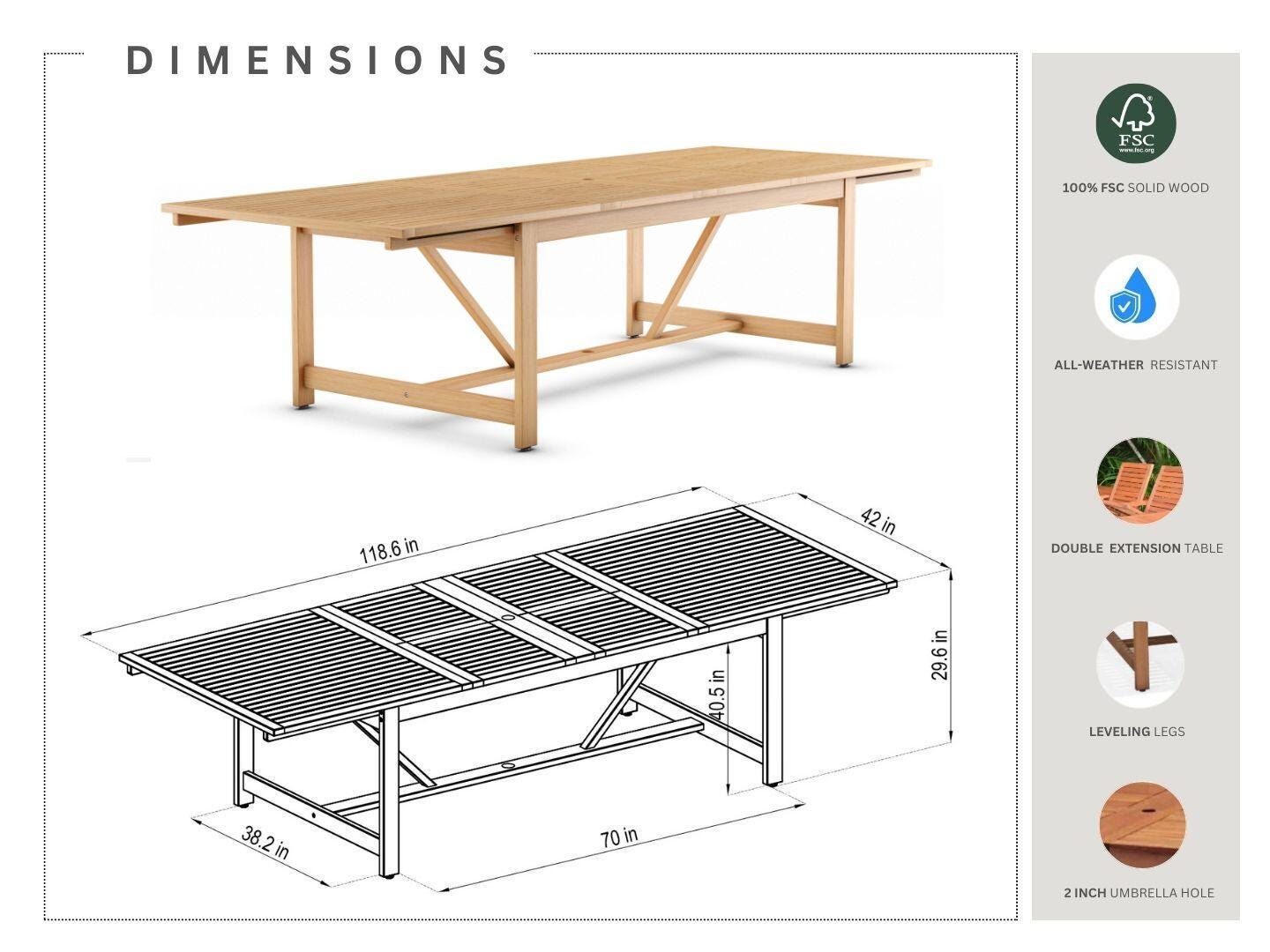 Amazonia Outdoor Extendable Dining Table, Light Brown, large