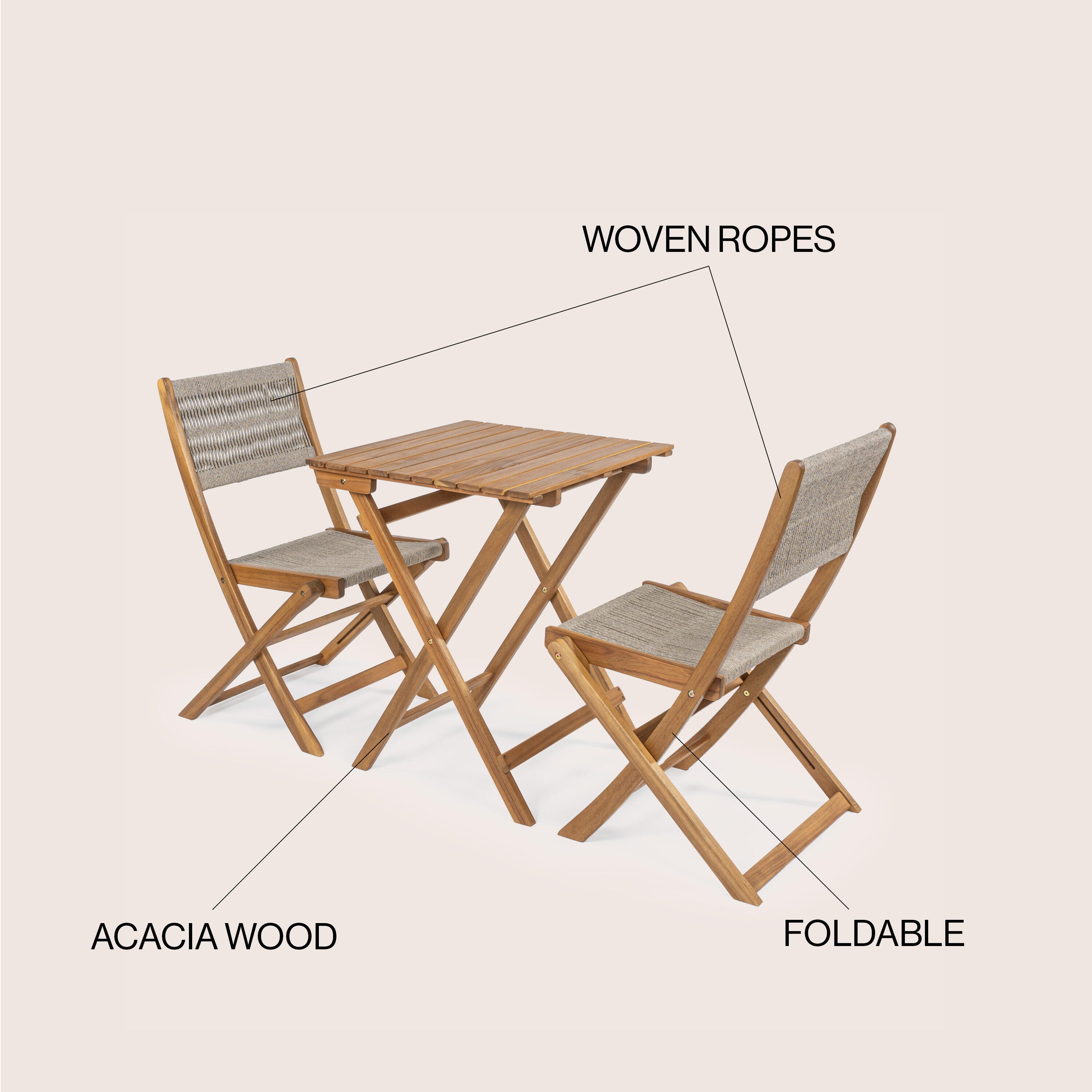 JONATHAN Y Javea Outdoor Folding Bistro Table and 2 Chairs, Teak Brown, large