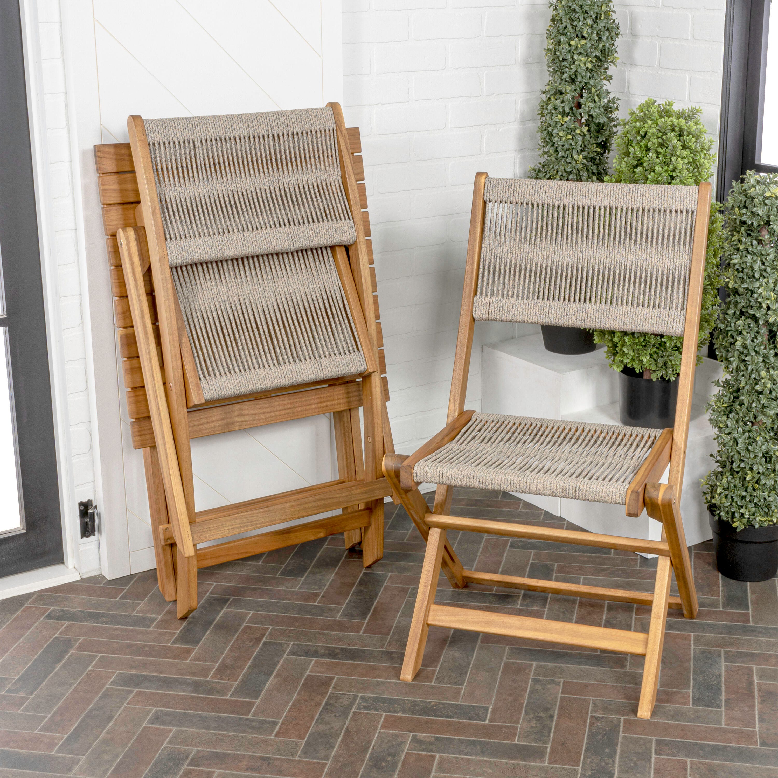 JONATHAN Y Javea Outdoor Folding Bistro Table and 2 Chairs, Teak Brown, large
