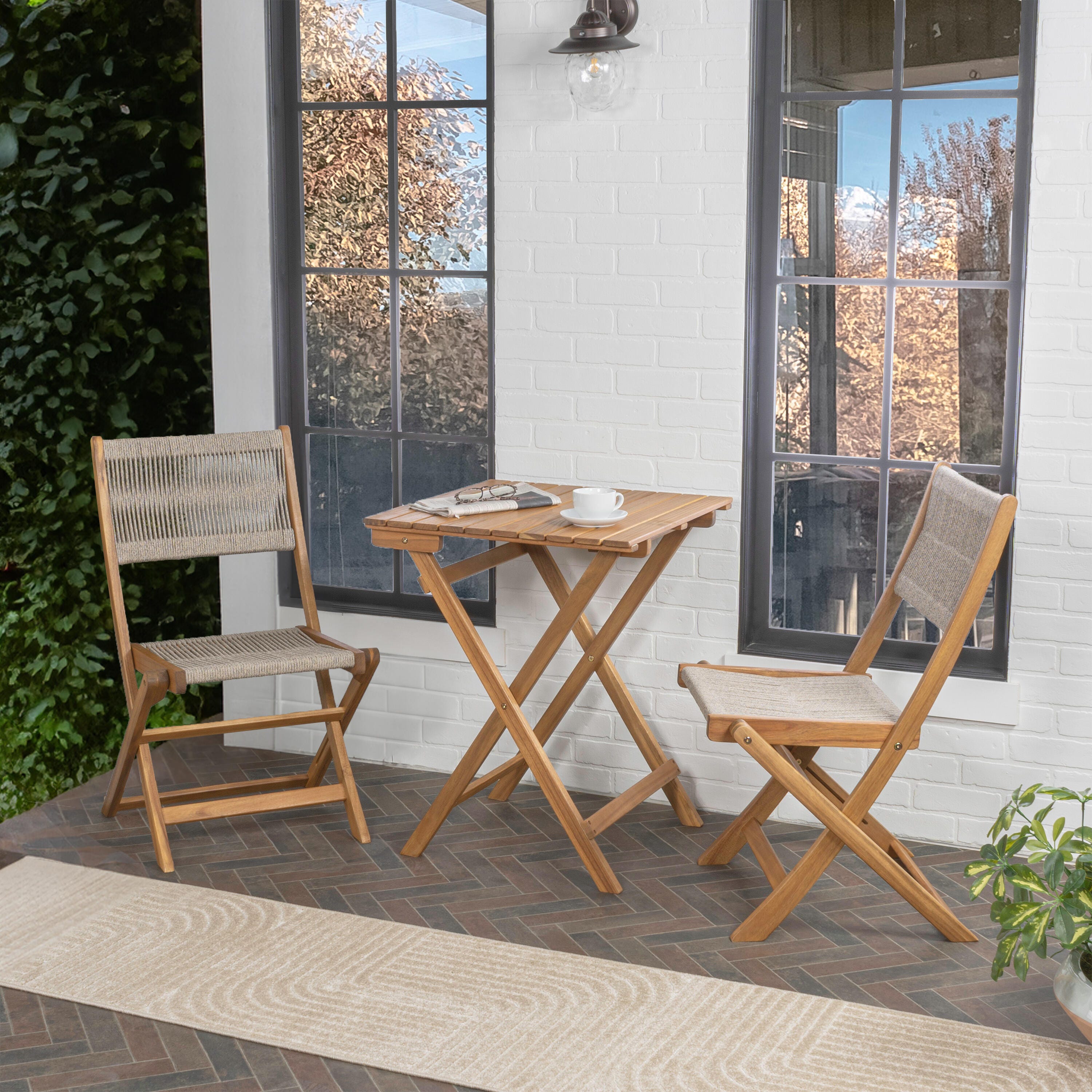 JONATHAN Y Javea Outdoor Folding Bistro Table and 2 Chairs, Teak Brown, large