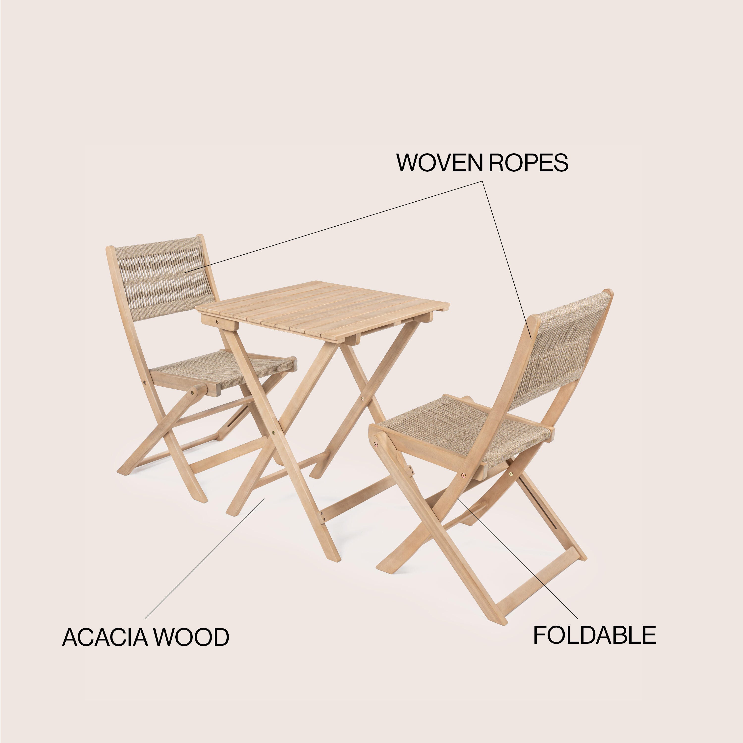 JONATHAN Y Javea Outdoor Folding Bistro Table and 2 Chairs, Light Teak, large