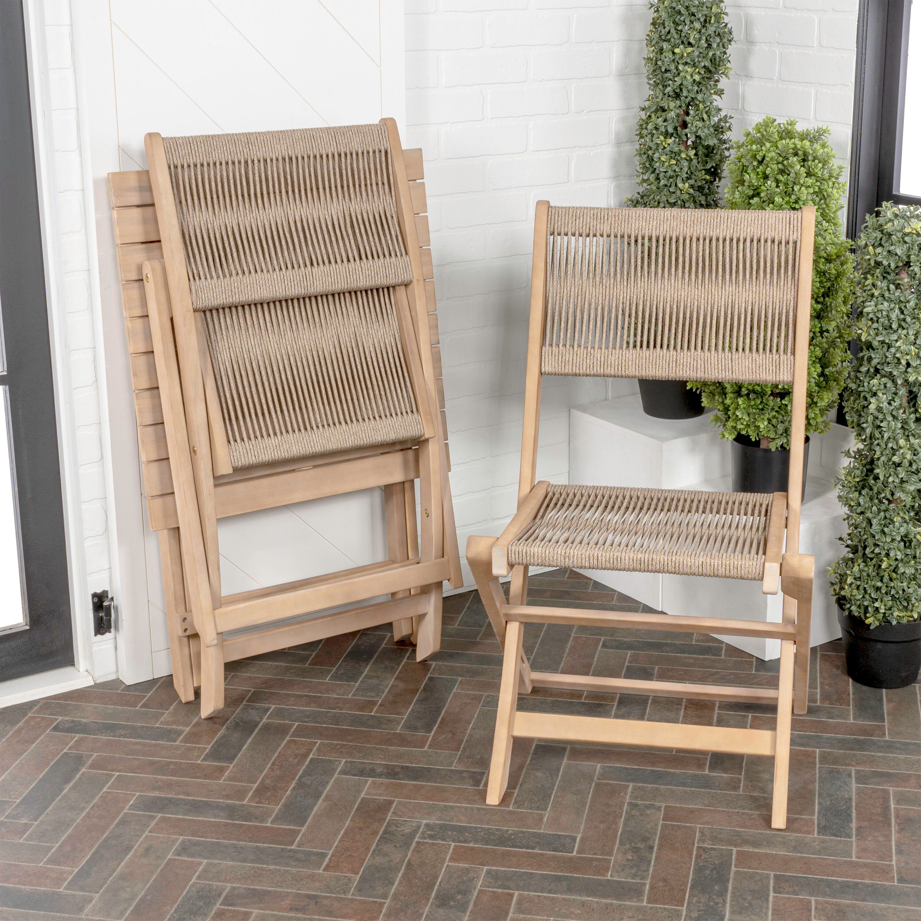 JONATHAN Y Javea Outdoor Folding Bistro Table and 2 Chairs, Light Teak, large