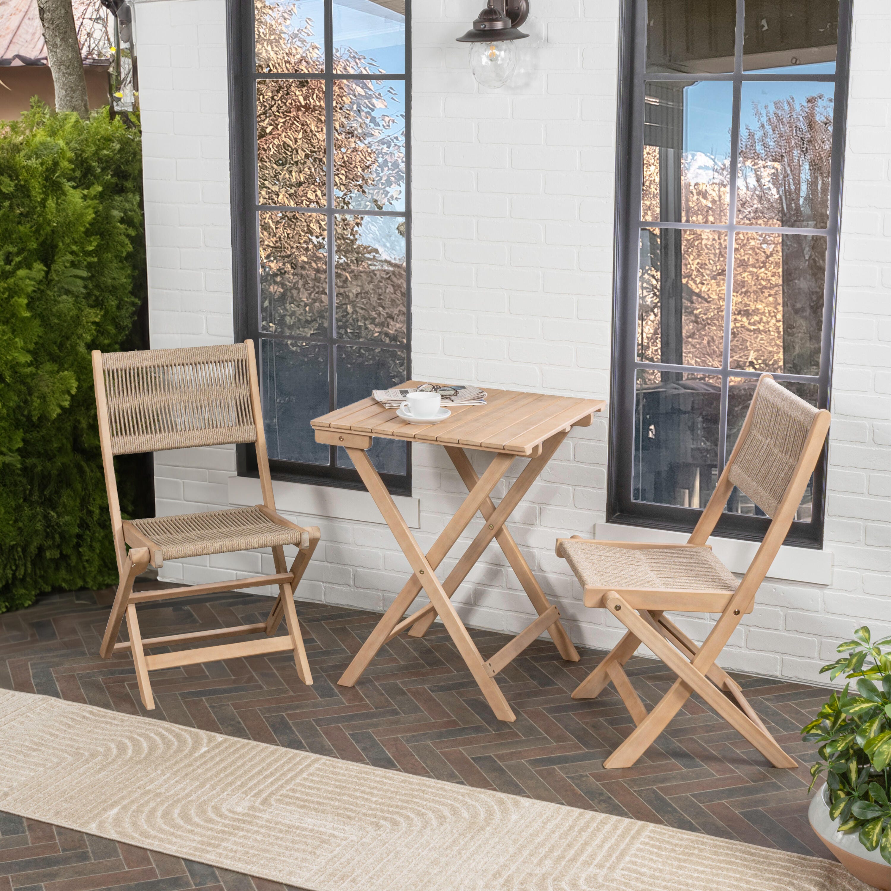 JONATHAN Y Javea Outdoor Folding Bistro Table and 2 Chairs, Light Teak, large